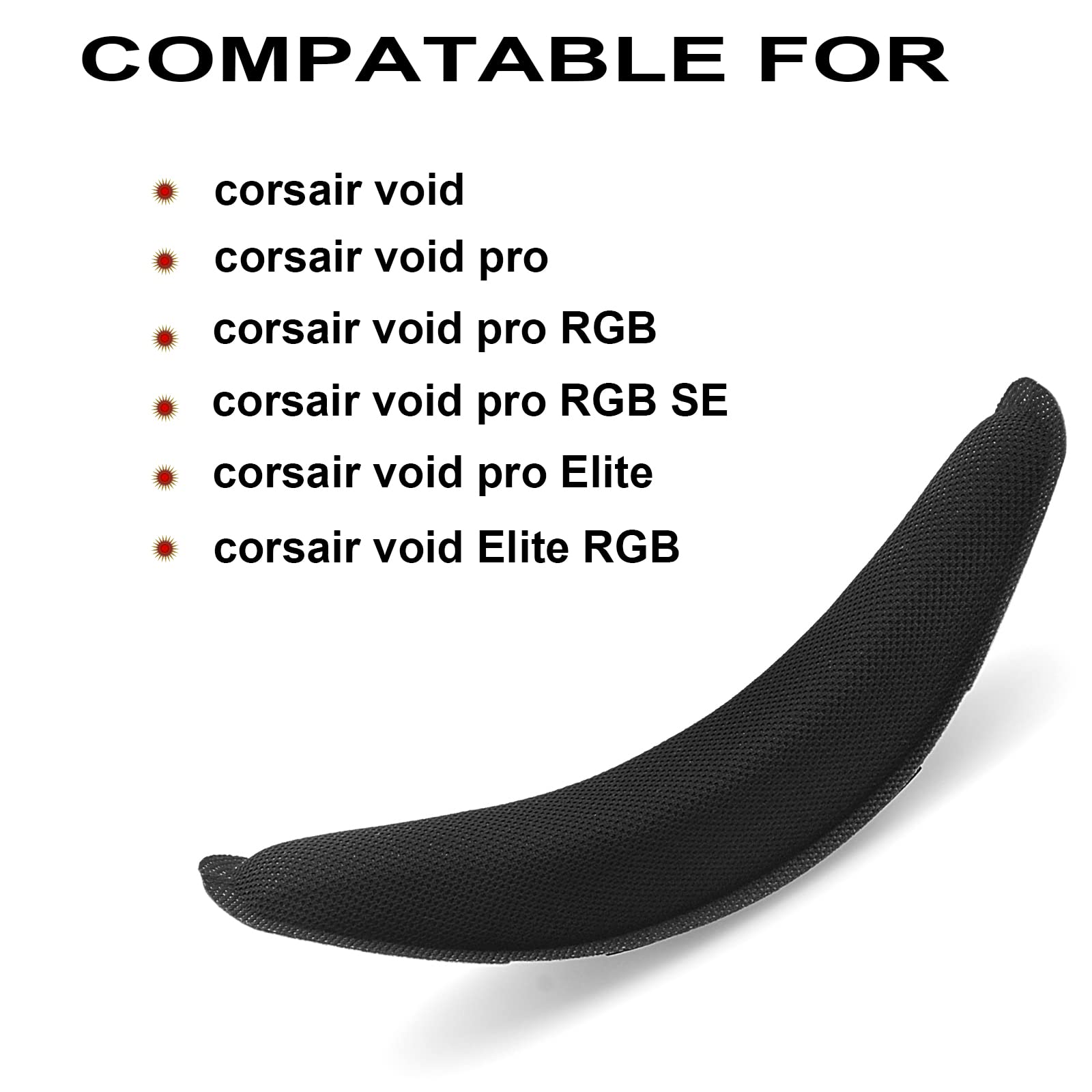 Gvoears Void Headband Replacement for Corsair Void Pro RGB Gaming Headset - Soft Memory Foam & Breathable Mesh Fabric (Black) - Perfect for PC, PS4, Xbox Gaming & Long Comfortable Sessions