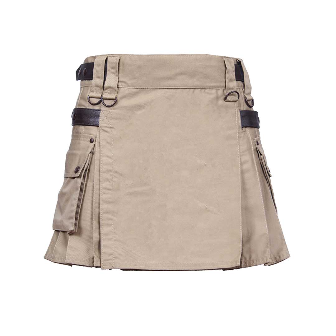 Premium Women's Utility Kilt - Khaki Tartan Style with Pockets | Outdoor Hiking, Festivals & Cosplay Fashion