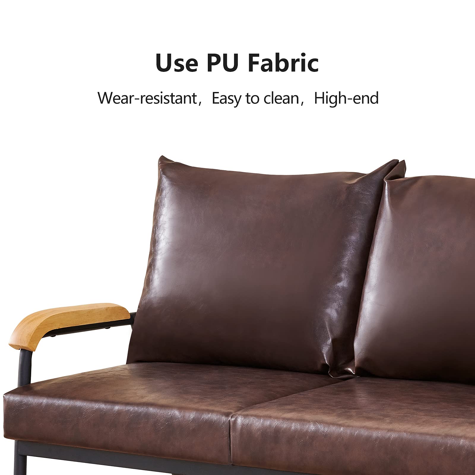 LEMROE 2-Seater Faux Leather Modern Sofa Bed with 2 Pillows - Small Space Living Room, Dining Room & Bedroom Furniture (Dark Brown) - Perfect for Apartments, Studios & Cozy Home Decor