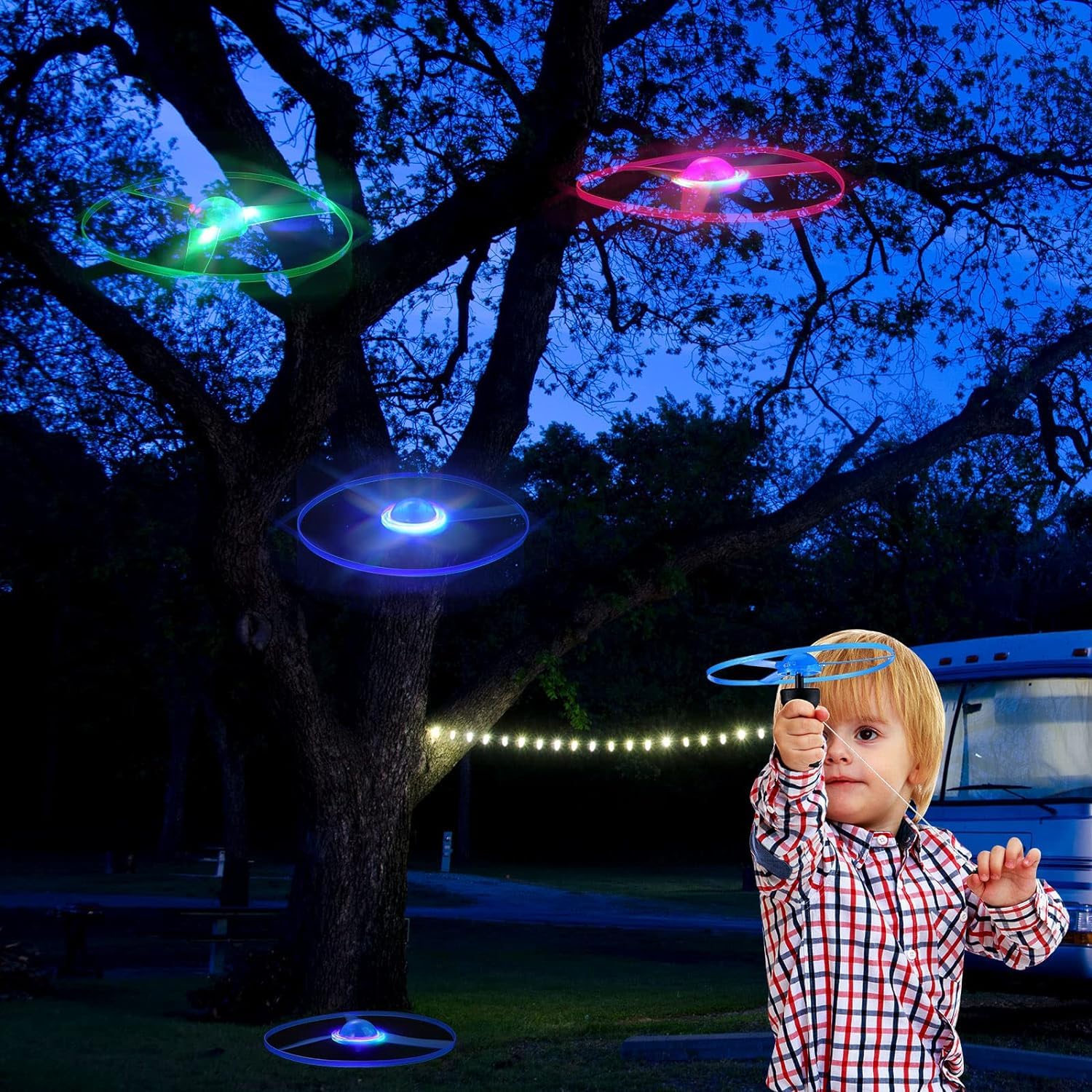 LED UFO Pull String Light - Green for Kids Room & Parties
