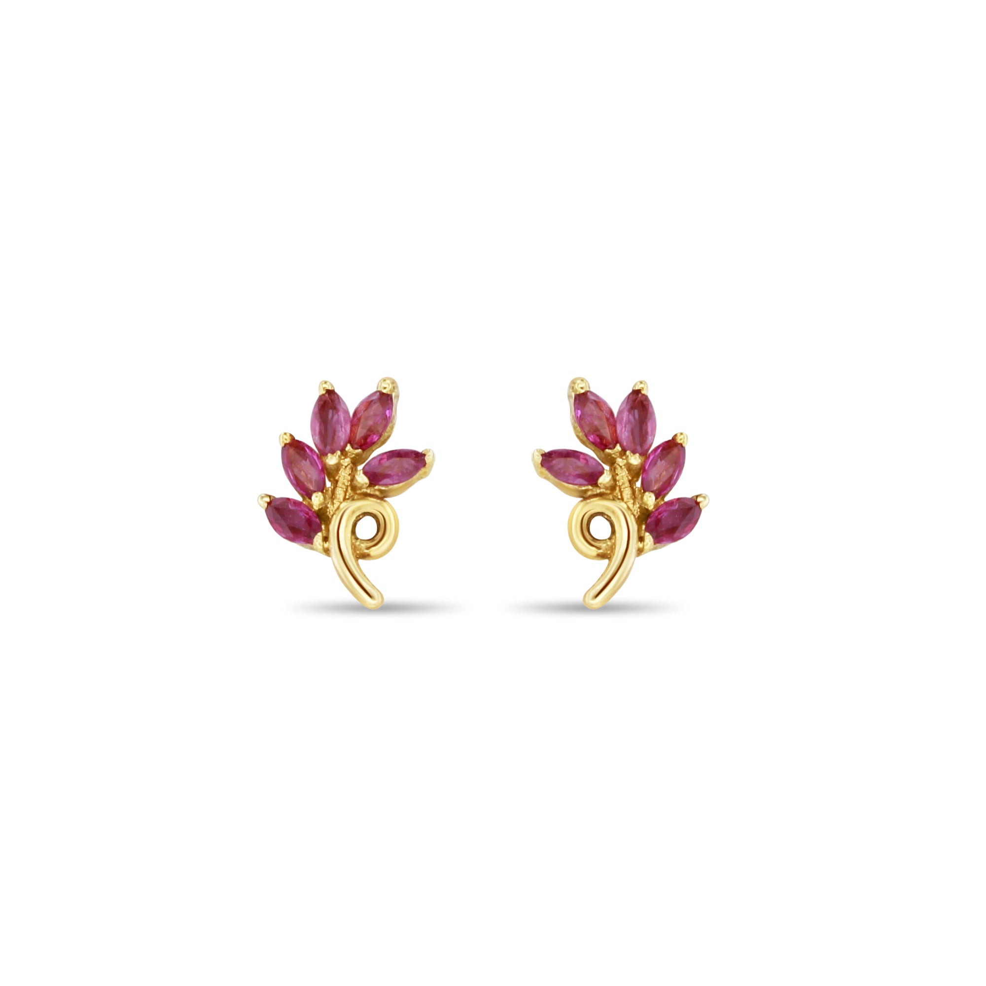 14k Yellow Gold Ruby Marquise Leaf Style Stud Earrings – Elegant Dainty Jewelry for Women, Perfect for Everyday Wear, Parties & Special Occasions