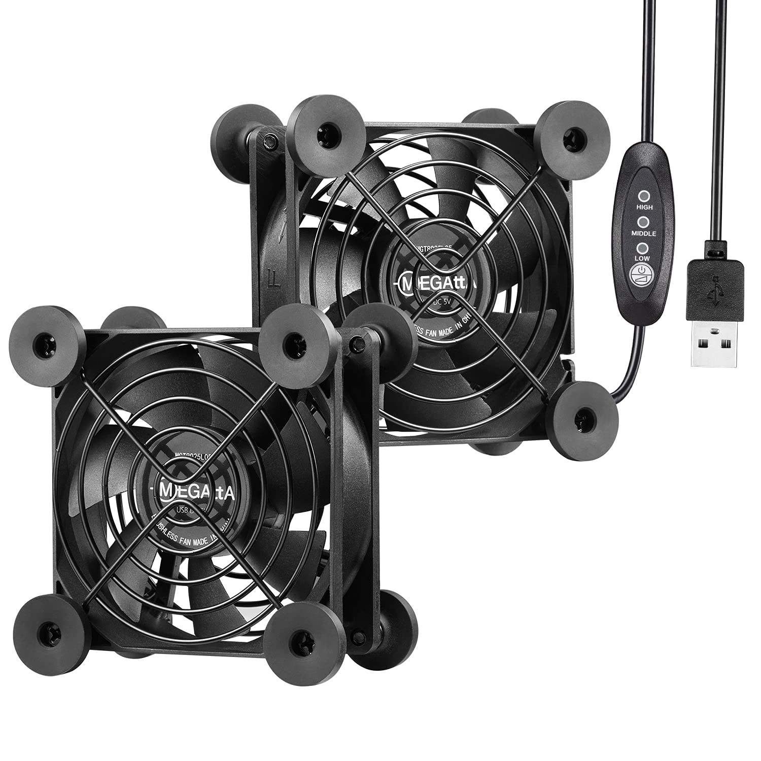 MEGAttA M8 Dual 80mm USB Cooling Fan - Ultra Quiet Silent Fan for Gaming Consoles, AV Amplifiers, Receivers, HD DVR, Routers & Computer Cases - Perfect for Home Office, Gaming Setup & Electronics Cooling