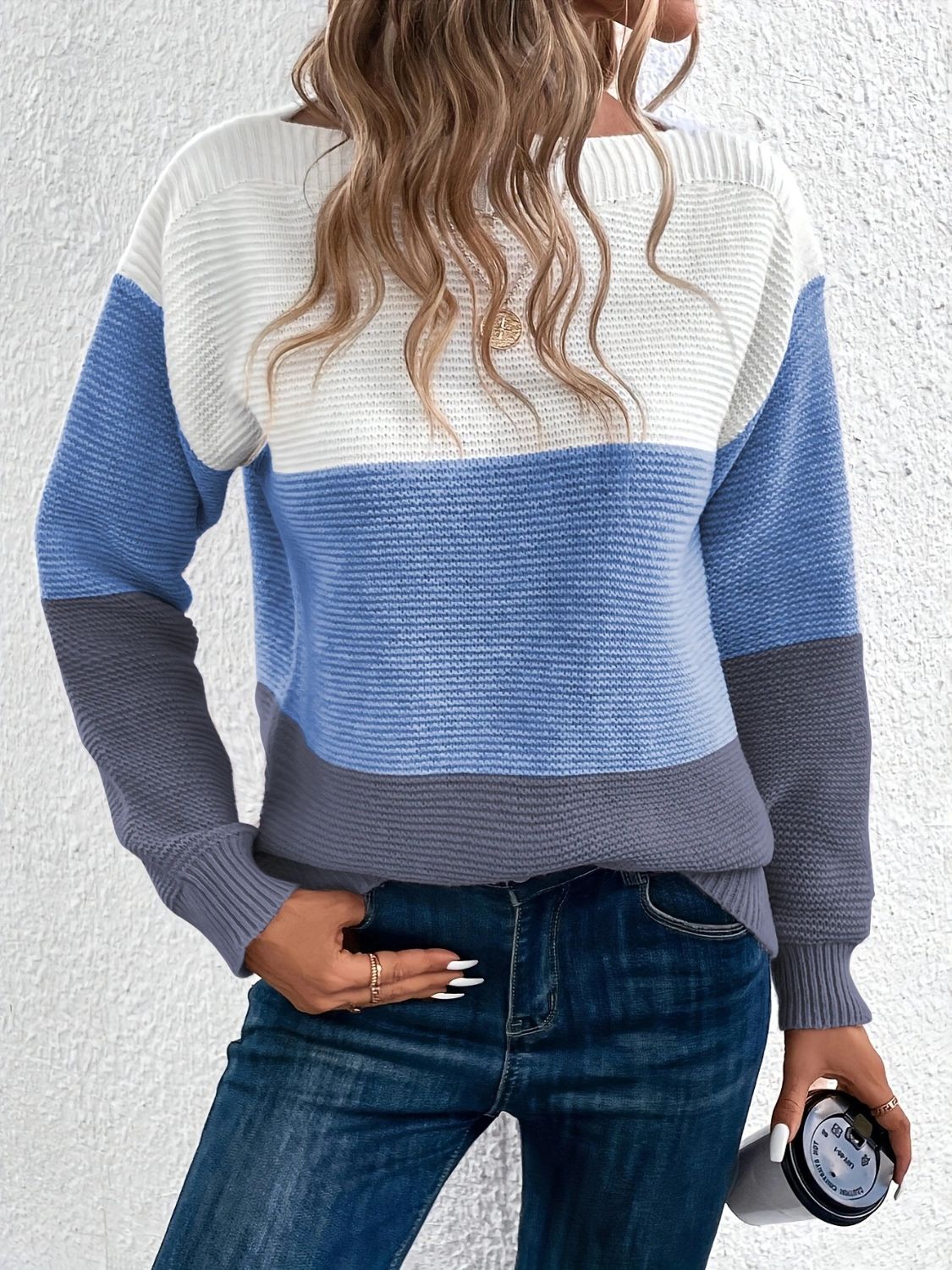Stylish Color Block Boat Neck Sweater for Women | Trendy Knit Pullover | Perfect for Fall Layering & Casual Outfits