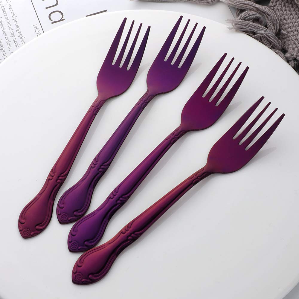 12-Piece Stainless Steel Salad Forks Set - Elegant Flower Edge Design, 6.4 Inch Appetizer & Dessert Forks - Perfect for Dinner Parties, Weddings & Home Entertaining (Purple)