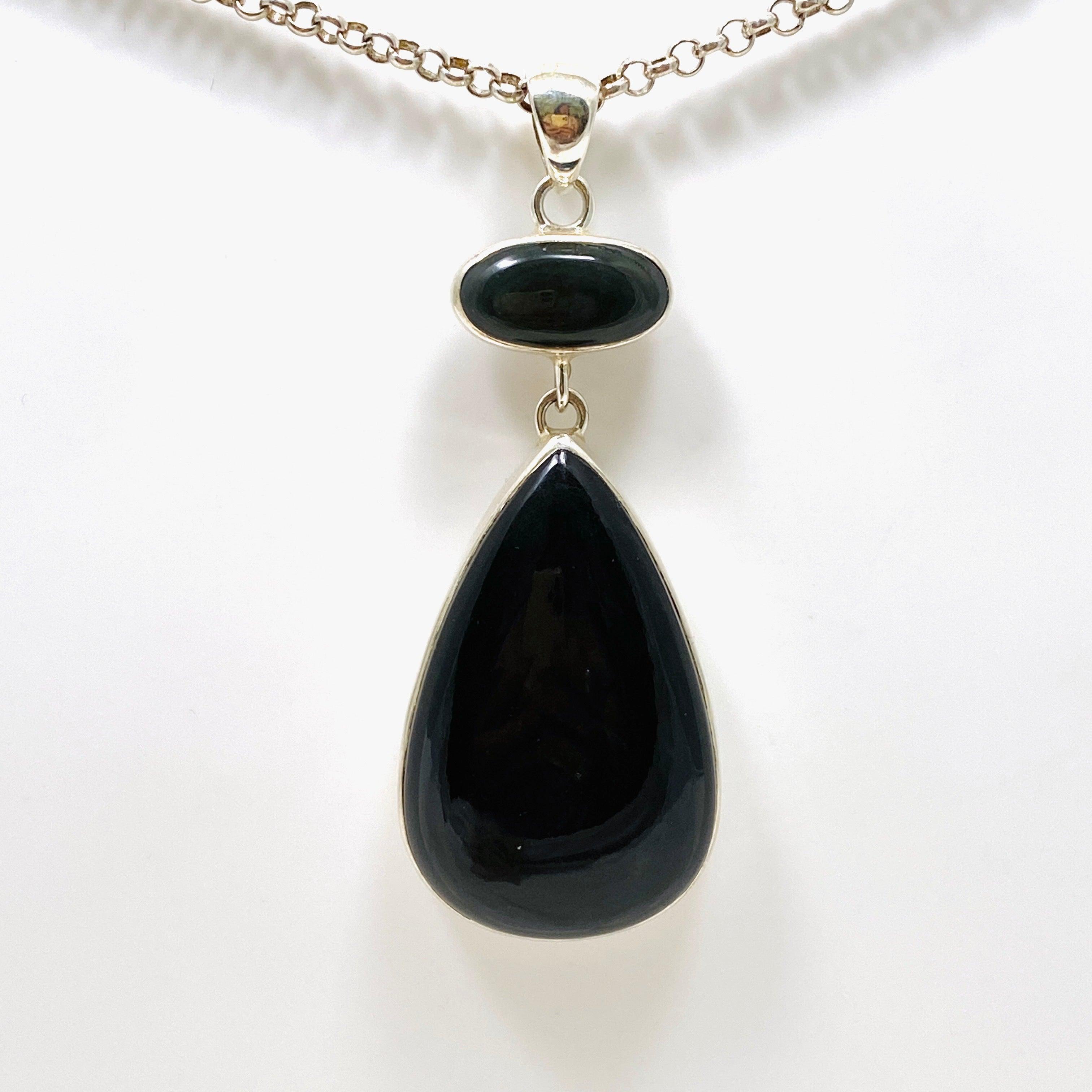 Rainbow Obsidian Double Stone Teardrop Pendant Necklace - Natural Gemstone Jewelry for Women - Perfect for Spiritual Healing, Meditation & Everyday Wear