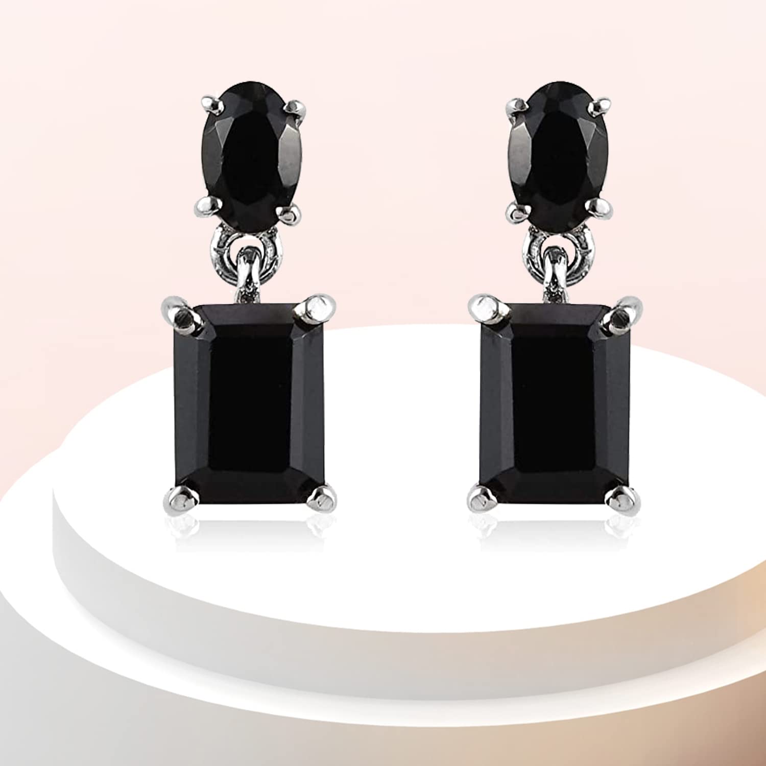 SHOP LC Black Spinel Dangle Drop Earrings for Women - Stainless Steel Jewelry - Elegant Birthday Gifts for Her - Perfect for Parties, Weddings & Special Occasions