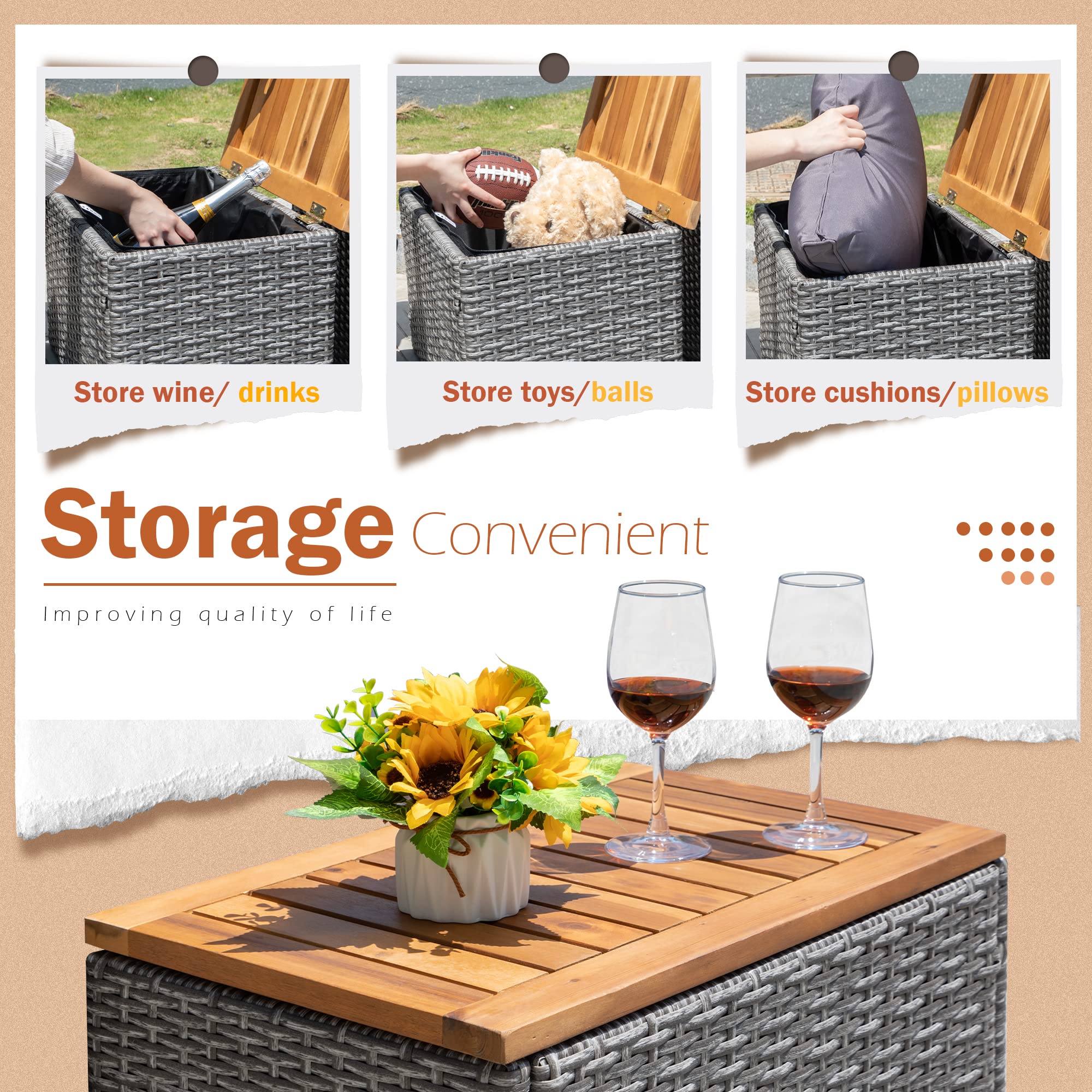 Greesum 7-Piece Outdoor Patio Furniture Set, Multifunctional Wicker Sectional Sofa with Cushions, Chaise Lounge, Storage Ottoman & 2 Side Tables - Perfect for Backyard, Porch, Poolside, Garden & Lawn (Gray)