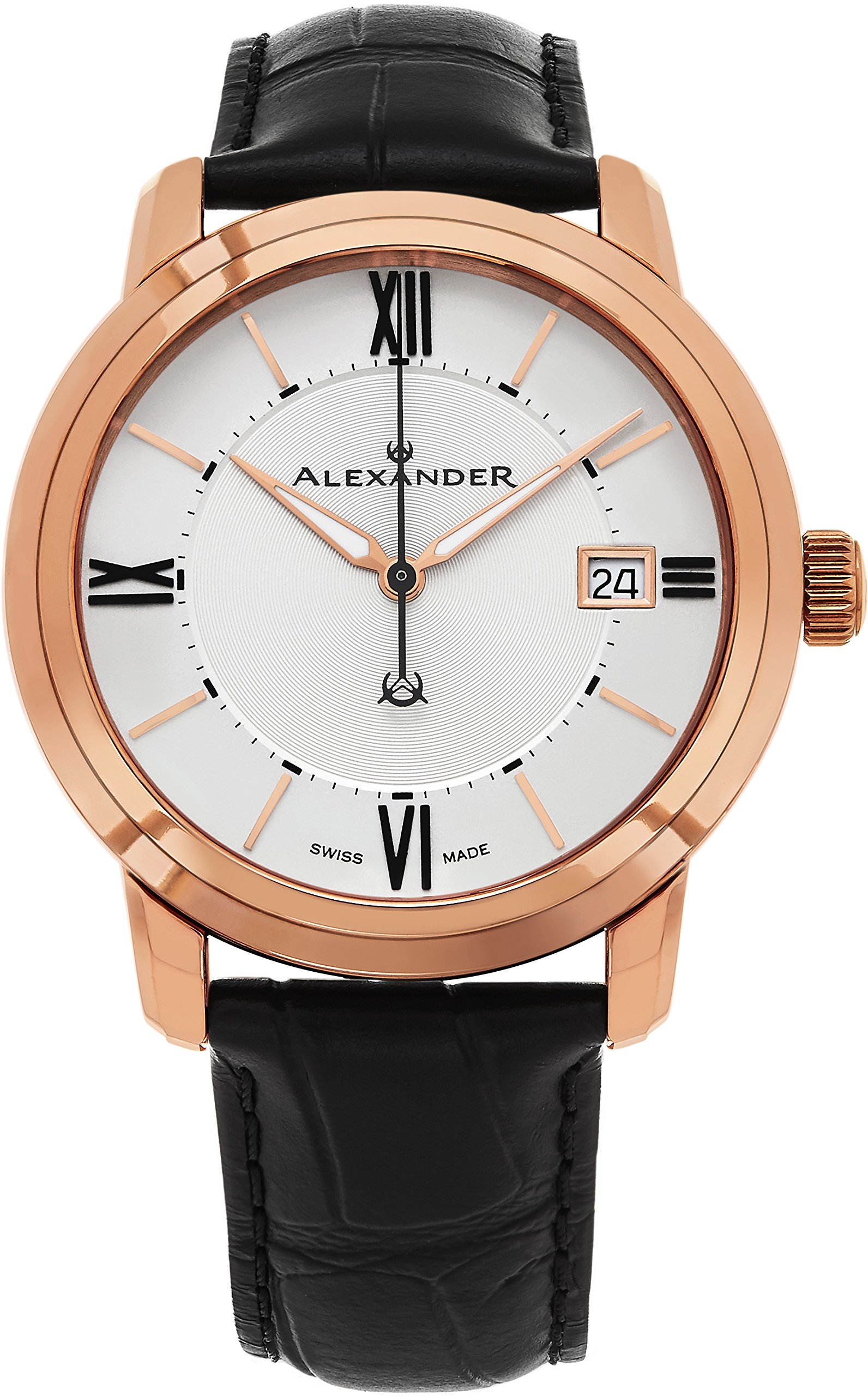Alexander Heroic Macedon Men's Rose Gold Watch - 40mm Analog Silver Dial with Date & Sapphire Crystal - Swiss Made Quartz Dress Watch for Men - Perfect for Business, Formal Events & Gifts