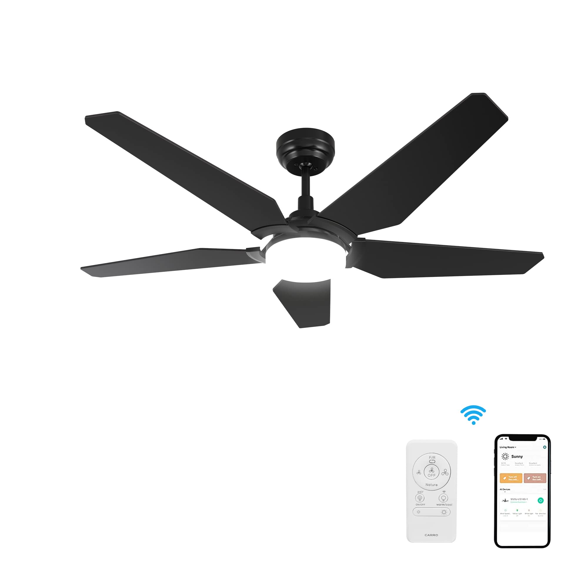 SMAAIR 52 Inch Smart Ceiling Fan with Light - 5 Blade Low Profile Flush Mount Fan, 10 Speed DC Motor & Dimmable LED - APP/Alexa/Google Assistant/Siri Shortcuts Compatible - Perfect for Bedroom, Living Room, Office (Black)