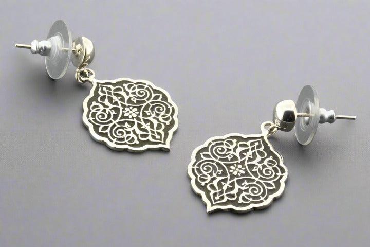 Intricate Mandala Post Earrings for Women - Sterling Silver Dangle Earrings for Yoga, Meditation & Boho Fashion