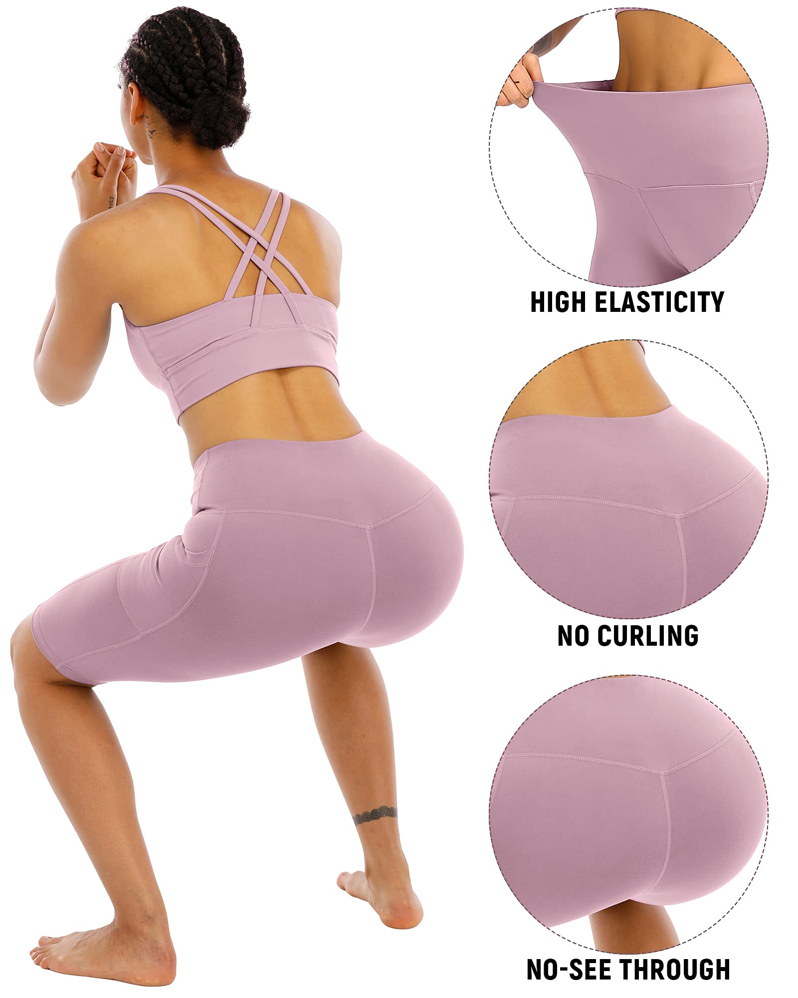 WHOUARE Women's High Waisted Yoga Shorts with Pockets - 4 Pack Workout Gym Shorts for Running, Biking & Fitness | Tummy Control Athletic Shorts for Yoga, Cycling & Active Lifestyle