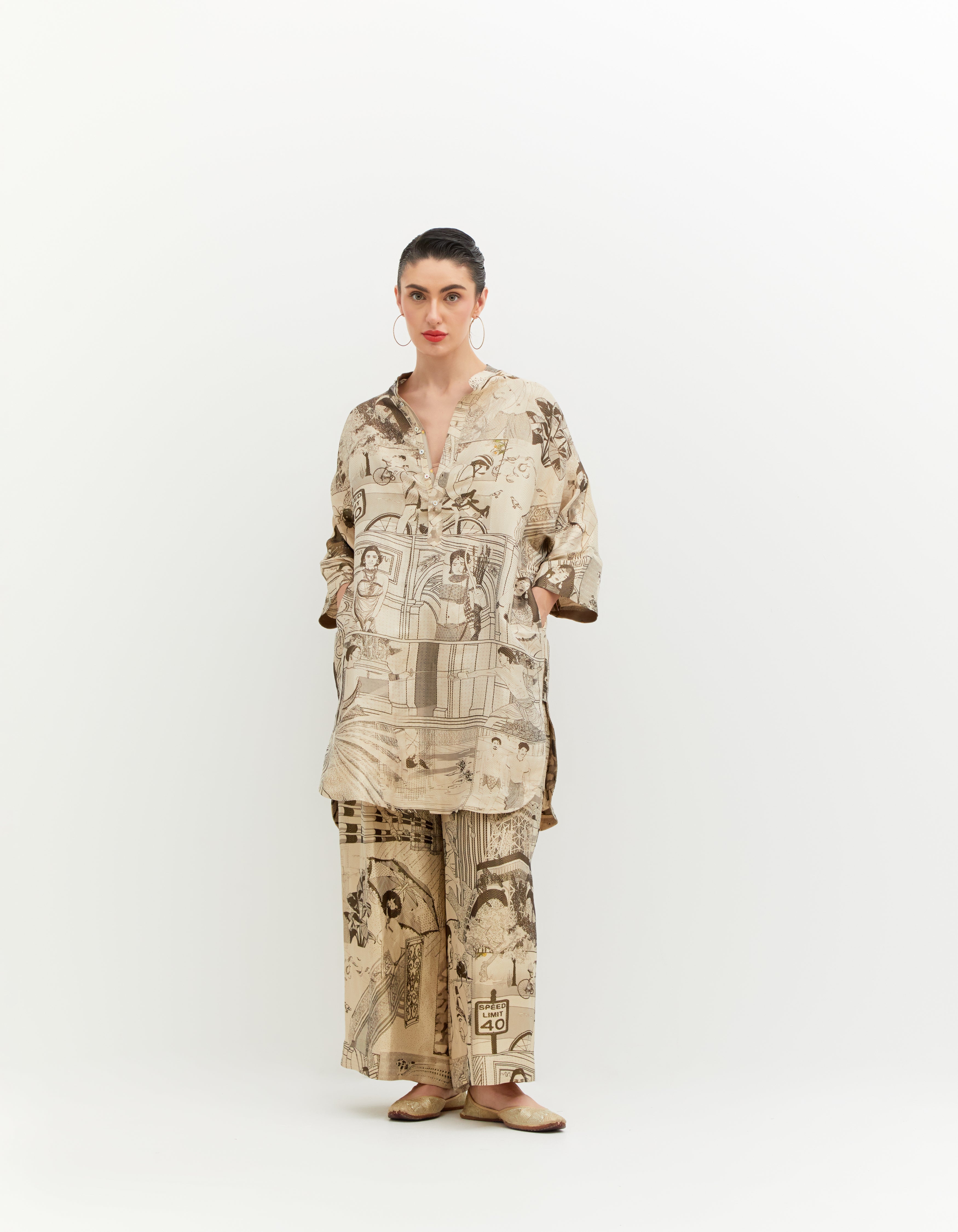 SD Leap Noor Kurta Silk Brocade Zig Zag Black & White - Elegant Traditional Indian Tunic for Women, Perfect for Festivals, Weddings & Special Occasions