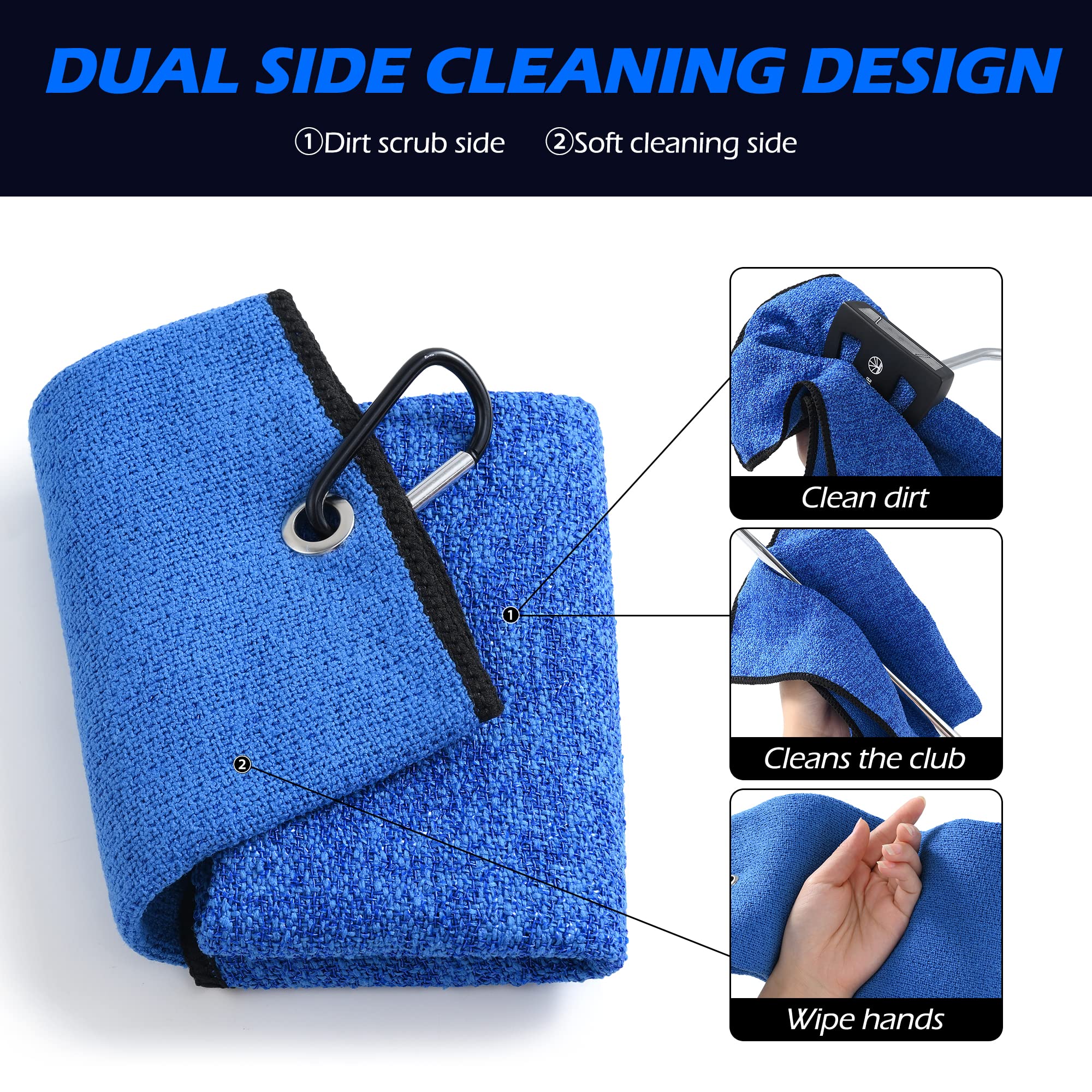 Tri-fold Golf Towel - Dual-Sided for Club & Ball Cleaning | Multi-use Sports Towel for Golfers