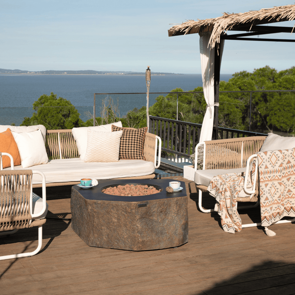 Columbia Outdoor Concrete Fire Table - Weather-Resistant Patio Heater for Backyard, Garden & Deck - Perfect for Camping, BBQ & Relaxing Evenings