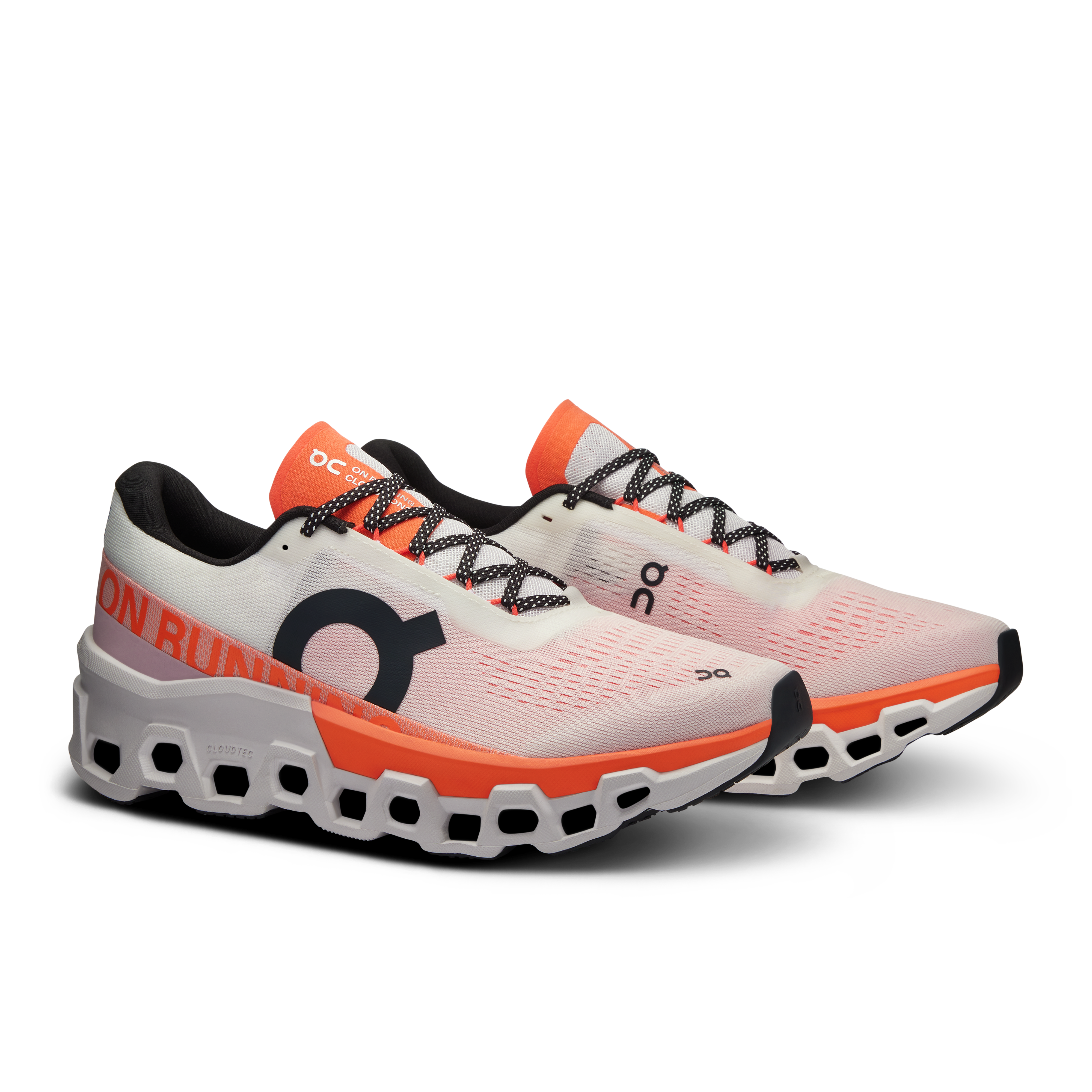 On Running Men's Cloudmonster 2 Running Shoes - White/Flame - Lightweight Cushioned Sneakers for Road Running & Jogging