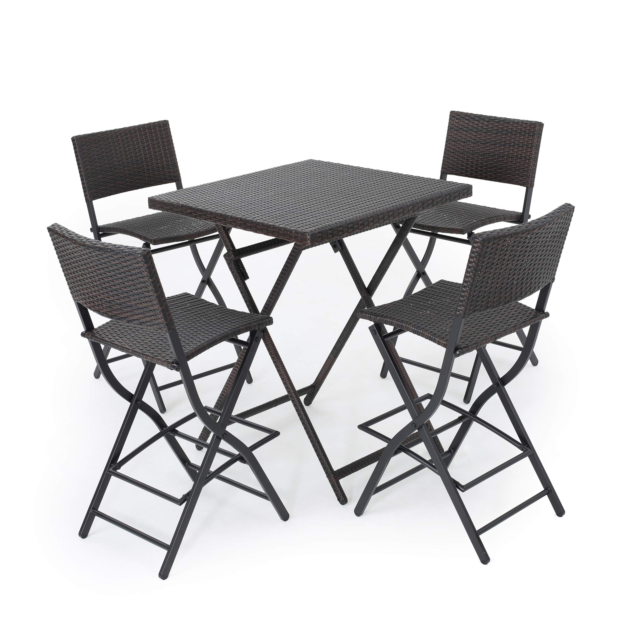 Christopher Knight Home Margarita 5-Piece Outdoor Wicker Bar Set in Multibrown - Perfect for Patio, Poolside & Backyard Entertaining