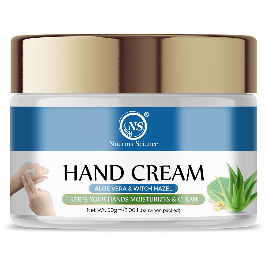 Nuerma Science Aloe Vera & Witch Hazel Hand Cream - Deep Moisturizing & Hydrating for Dry, Rough Hands | Winter Skin Care Solution | 50 GM | Perfect for Daily Use, Office, Travel & Home Care