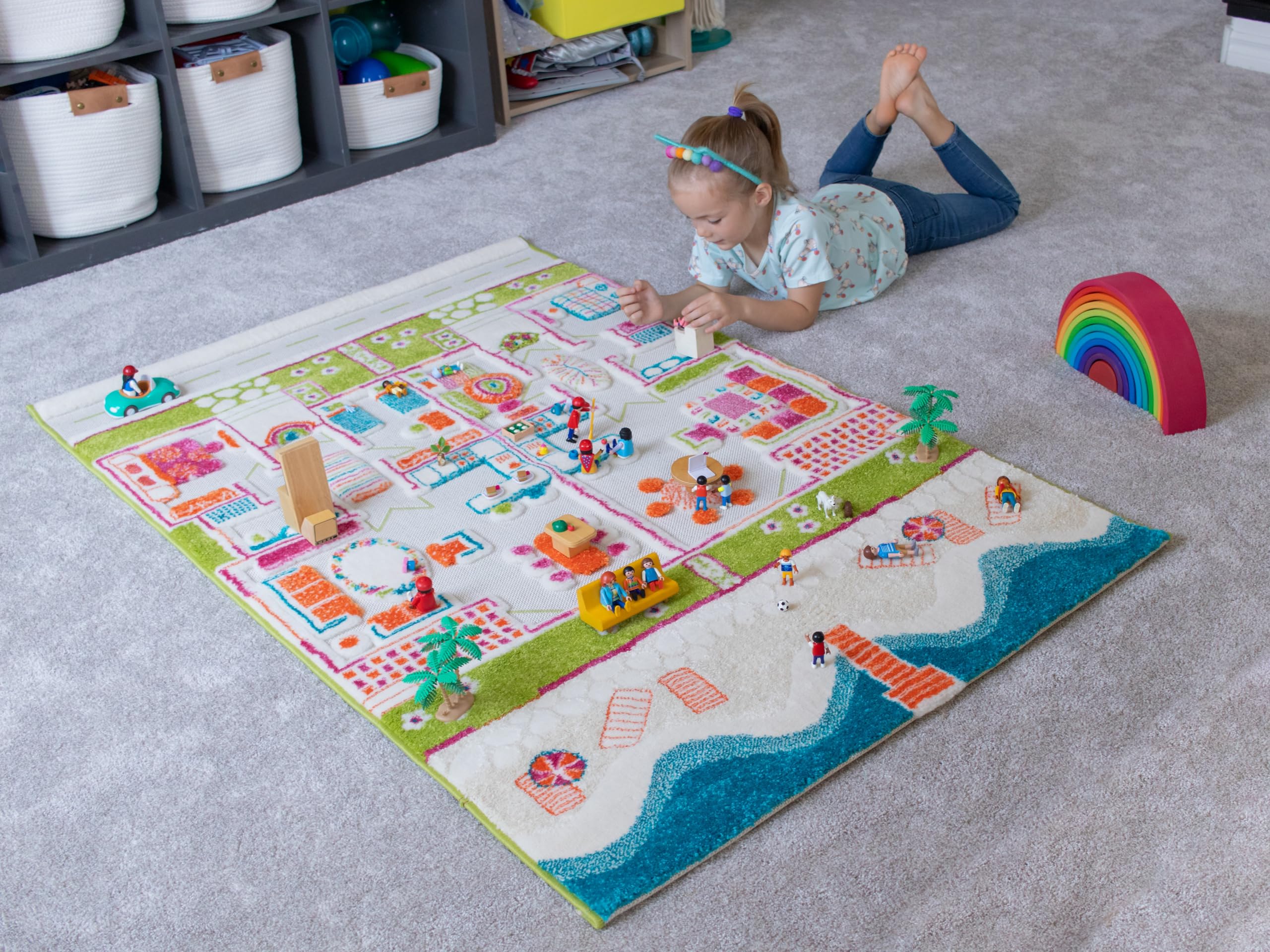 IVI Beach House 3D Play Rug for Kids - Medium Size Non-Slip Educational Activity Mat | Perfect for Nursery, Playroom & Indoor Toddler Games