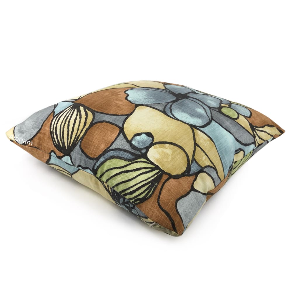 Eireann Modern Floral Pillow Cover - Slate Gray & Brown Decorative Throw Pillow Case for Living Room, Bedroom, Sofa & Couch
