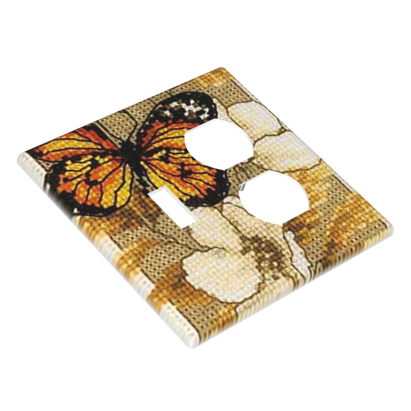 Yellow Butterfly Light Switch Cover - Decorative 2 Gang Duplex Outlet Toggle Wall Plate - Funny Light Switch Faceplate 4.5 x 4.5 Inch - Perfect for Kids Room, Nursery & Home Decor