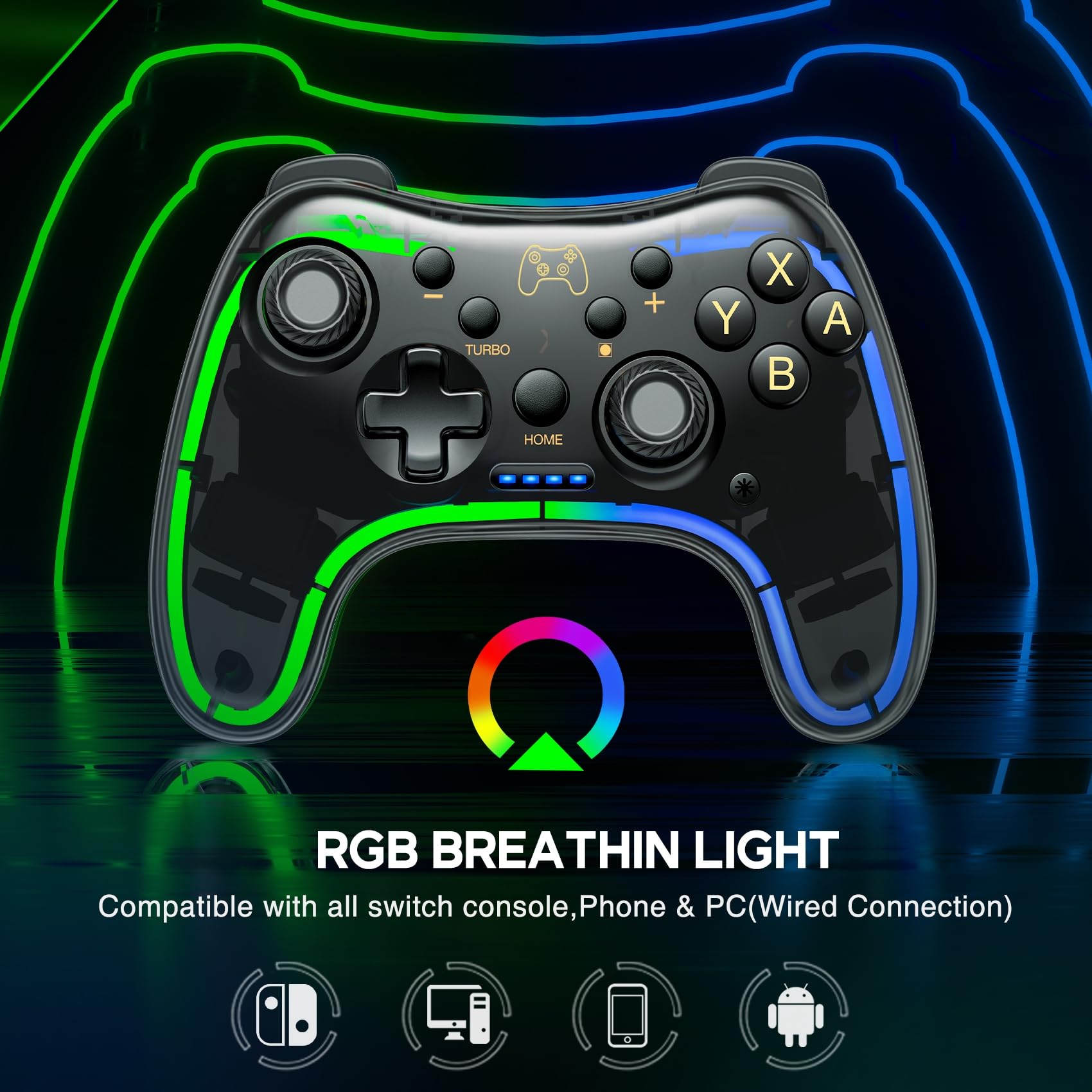 Wireless Switch Controller for Nintendo Switch/OLED/Lite - Pro Controller Replacement with RGB LED, Turbo & Vibration - Compatible with PC, Android & iOS - Perfect for Gaming, Streaming & Multiplayer Sessions