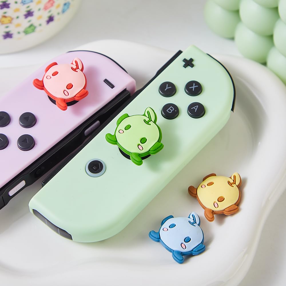 Nintendo Switch Thumb Grip Caps - 4PCS Silicone Joycon Grips Cover for Switch Lite/OLED, Kawaii Joystick Caps in Blue Green/Red (Junimo Style) - Ergonomic Gaming Accessories for Comfortable Play Sessions