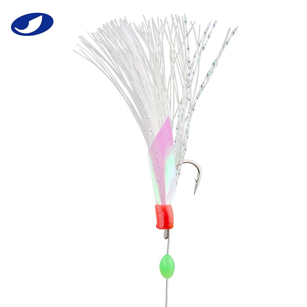 OCEAN CAT 6-Pack Fishing Rigs with Rainbow Soft Rubber & Colorful Feathers - Carbon Steel Hooks & Glow Beads for Freshwater & Saltwater Fishing | Ideal for Bass, Trout, and Saltwater Game Fish