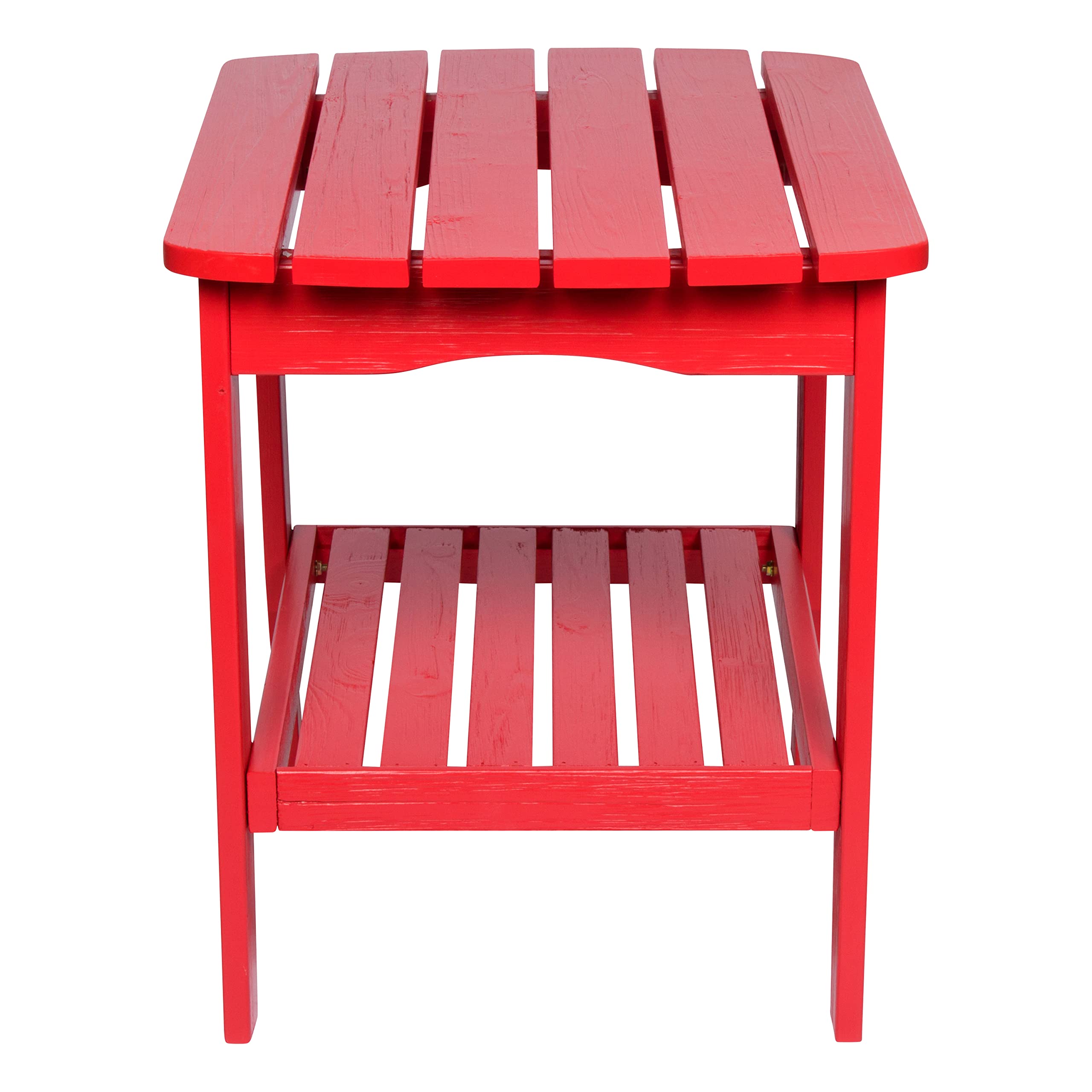 Shine Company Long Island Rectangular Solid Wood End Table - Outdoor Adirondack Side Table in Chili Red - Perfect for Patio, Deck, Garden & Poolside Use