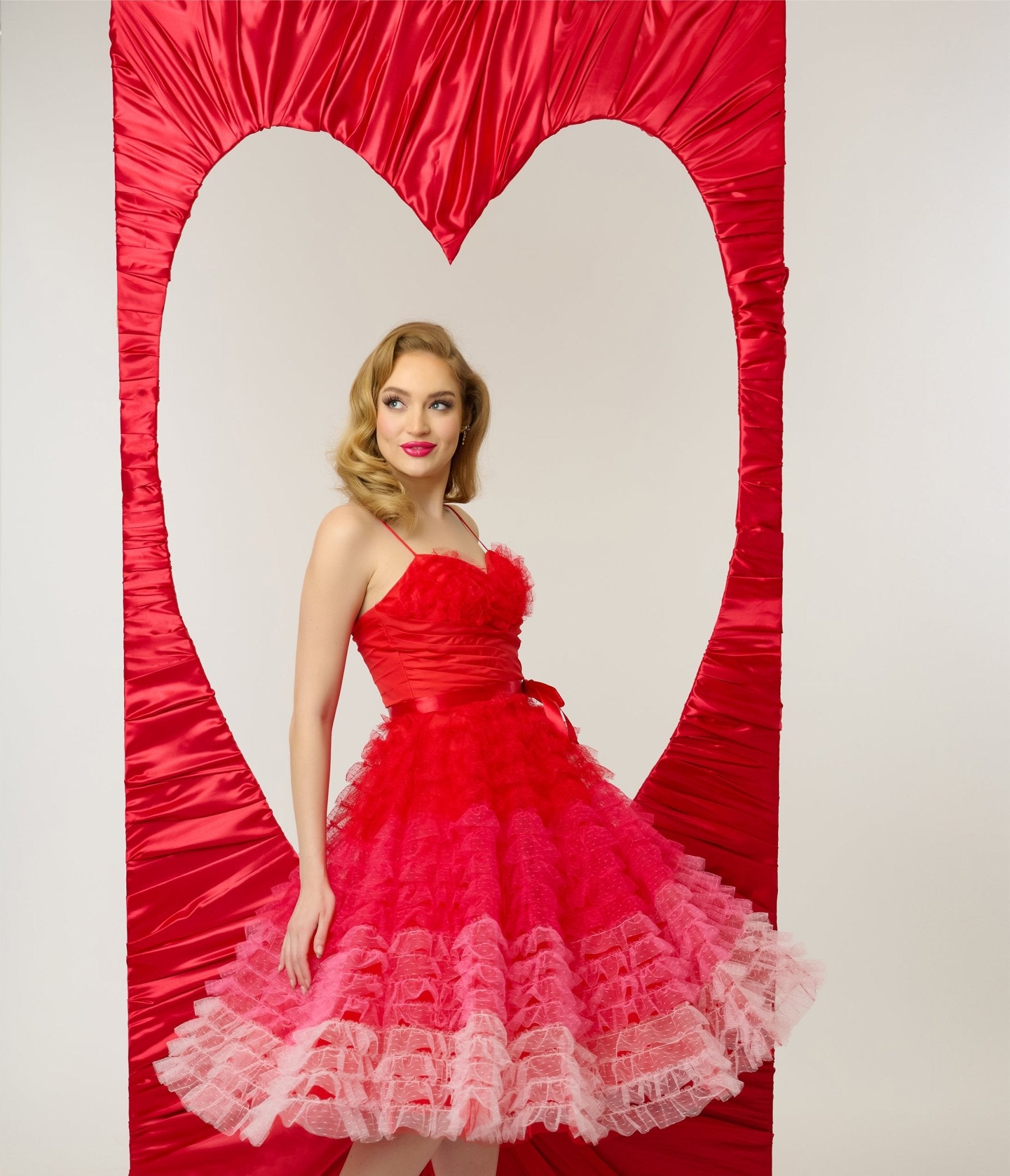 Vintage 1950s Red Pink Ombre Tulle Cupcake Swing Dress - Retro Rockabilly Party Dress for Women, Perfect for Cocktail Parties, Weddings & Special Occasions