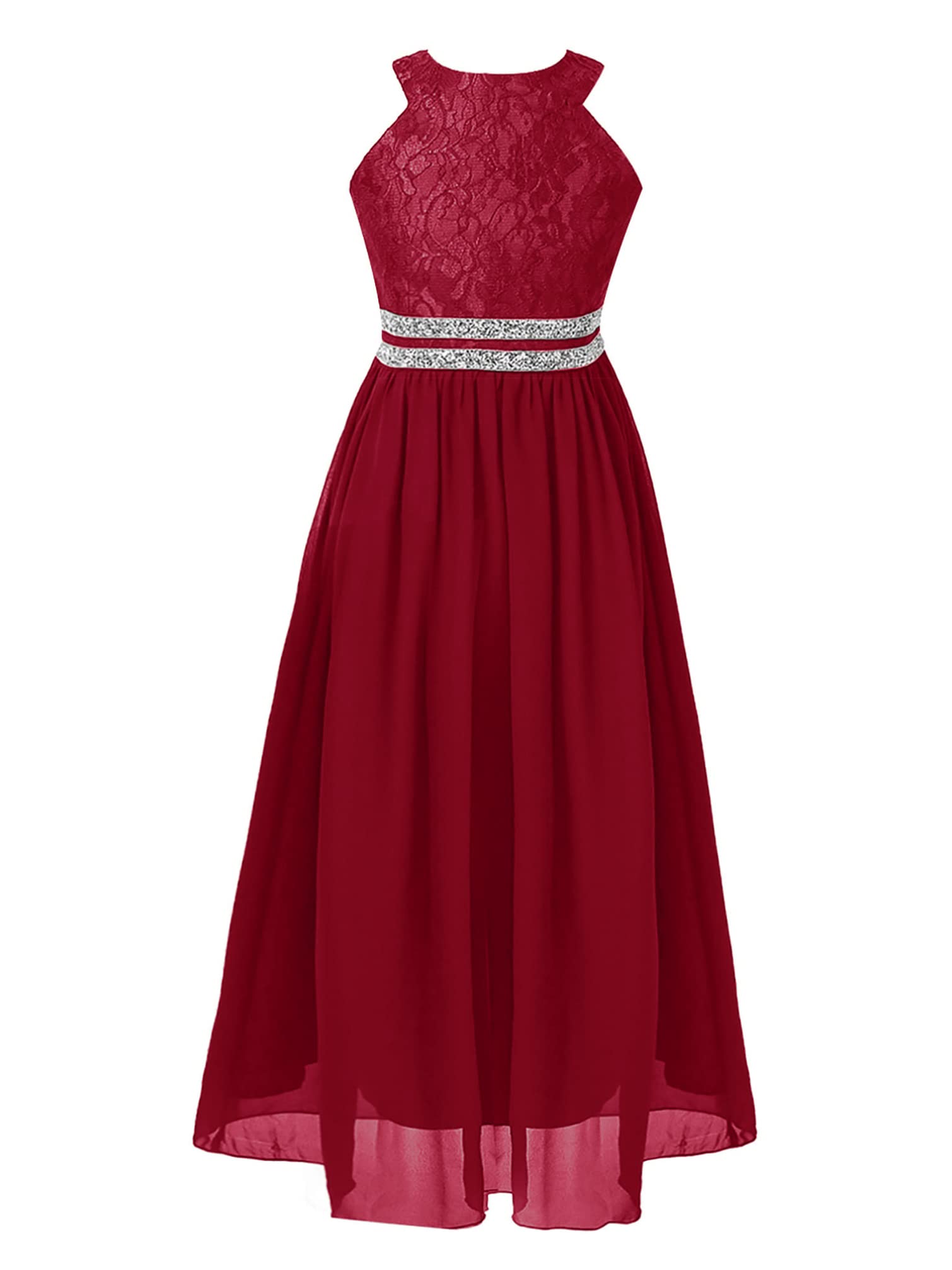 Flower Girls Halter Floral Lace Sleeveless Wedding Party Dress - First Communion Dresses for Girls - Perfect for Weddings, Baptisms & Special Occasions