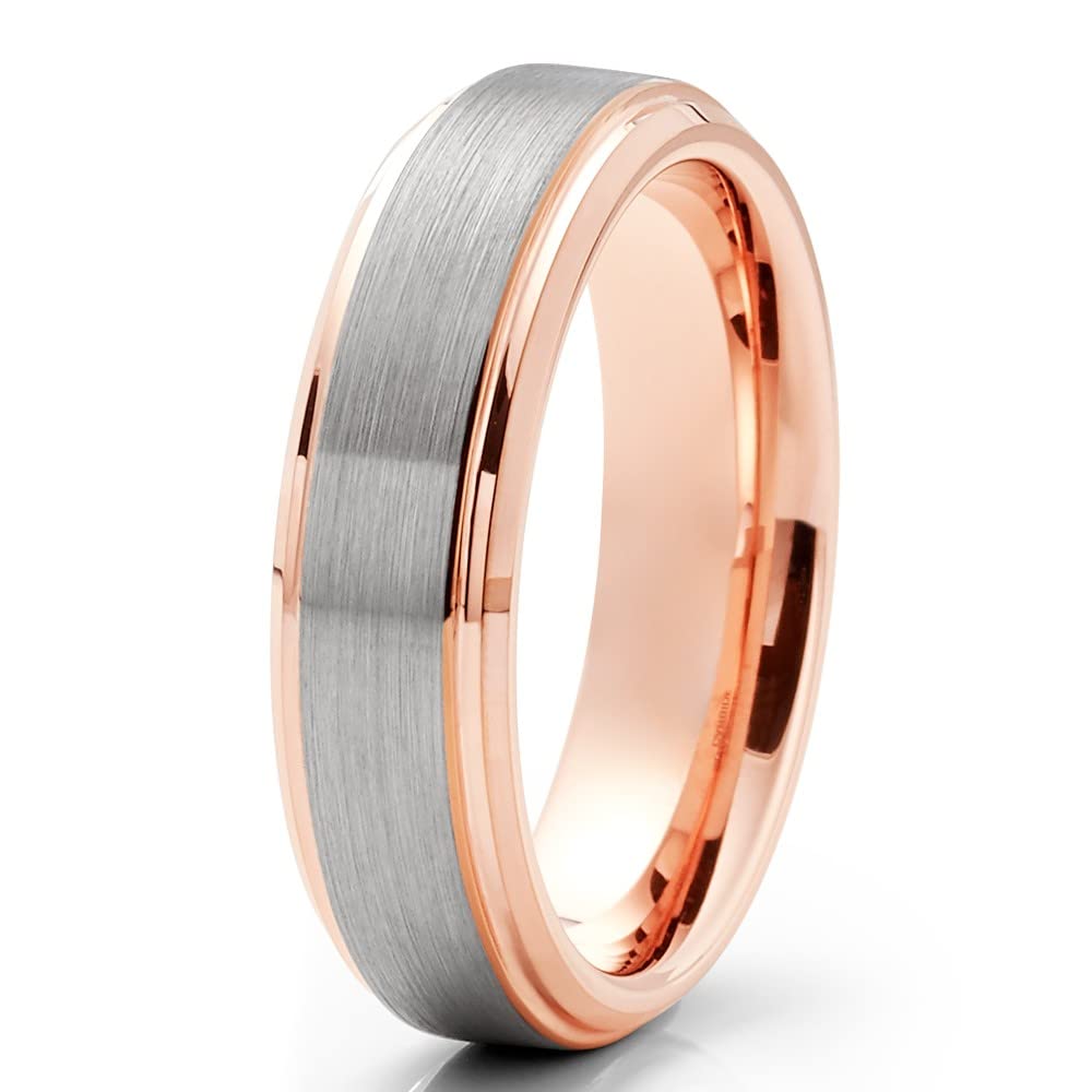 Rose Gold Tungsten Wedding Band - 6MM Comfort Fit Ring for Men & Women - 18k Rose Gold Plated Tungsten Carbide Engagement & Anniversary Ring - Perfect for Weddings, Proposals & Special Occasions