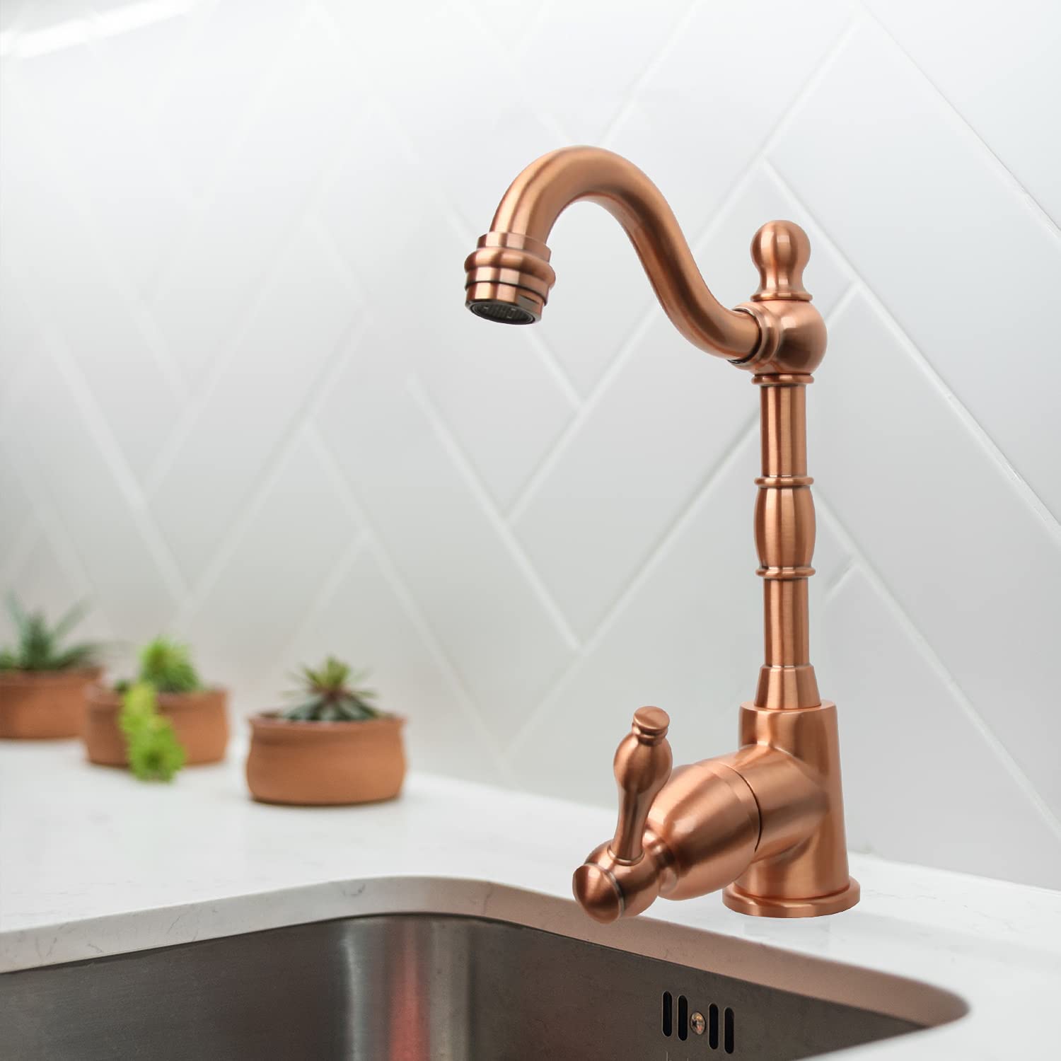 Akicon Copper One-Handle Widespread Kitchen Faucet - Elegant Bar Prep Sink Faucet for Modern Kitchens & Wet Bars - Perfect for Food Prep, Beverage Service & Home Brewing