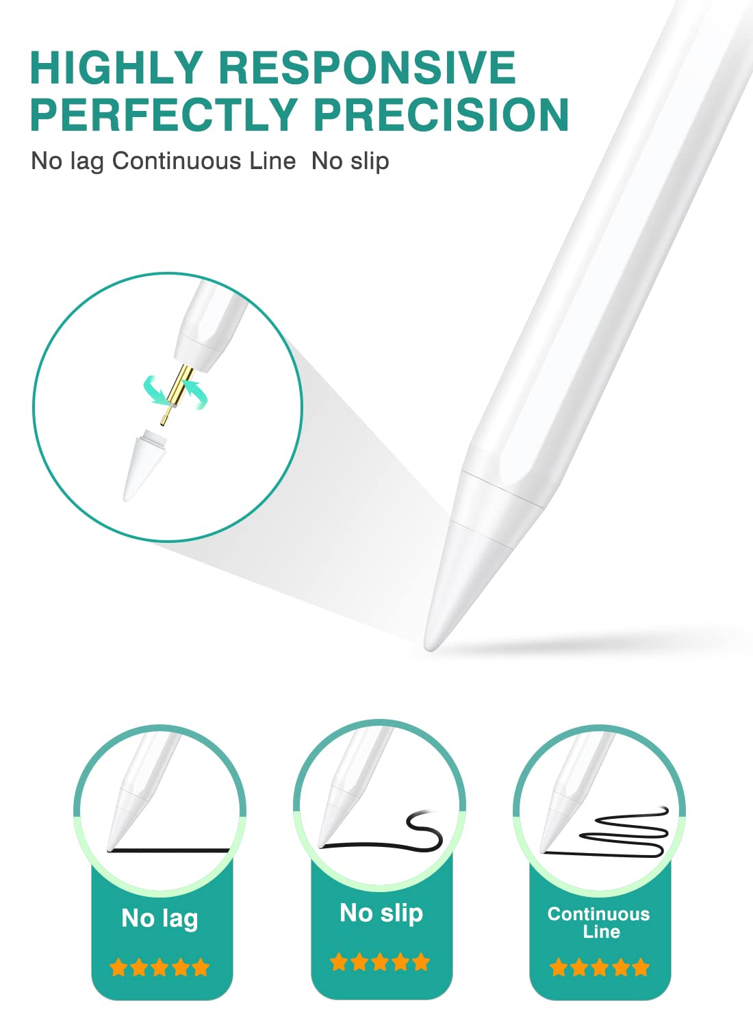 Fast Charging Stylus Pen for iPad - Compatible with iPad 10th Gen, iPad Pro 11/12.9