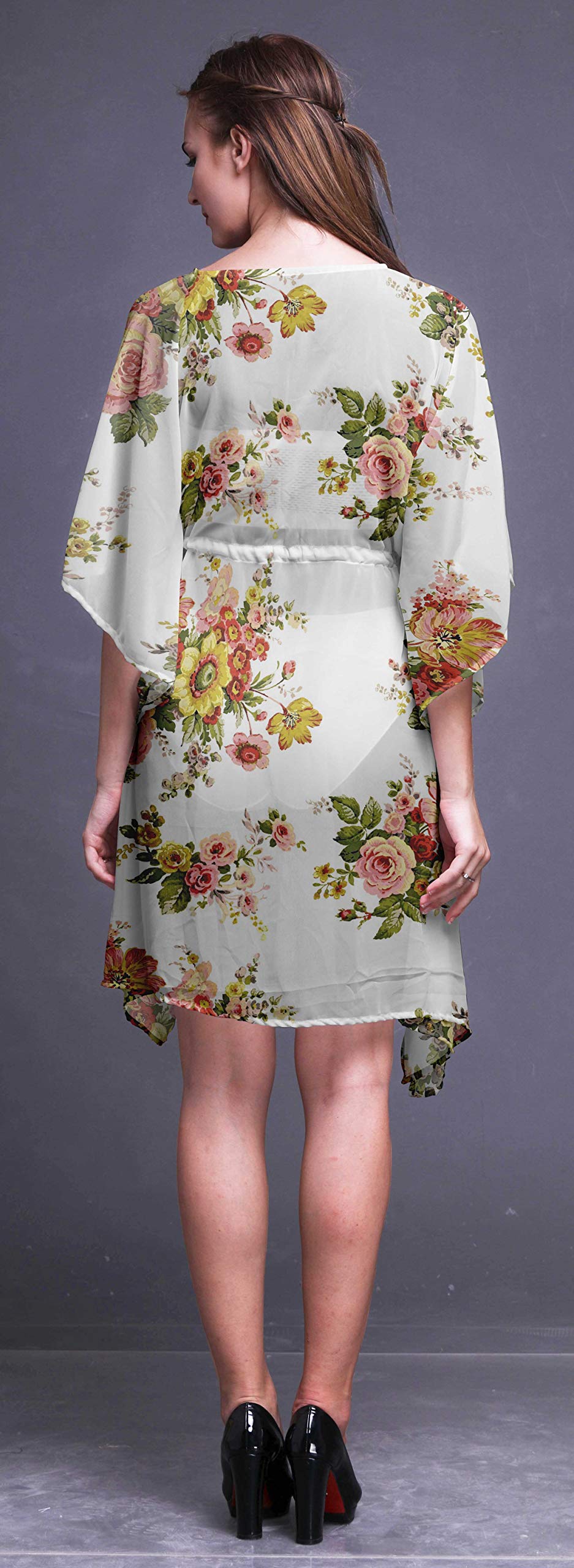 Bimba Women's Short Caftan Midi Dress - Beach Cover Up Swimwear, Summer Boho Kaftan for Poolside, Vacation & Resort Wear