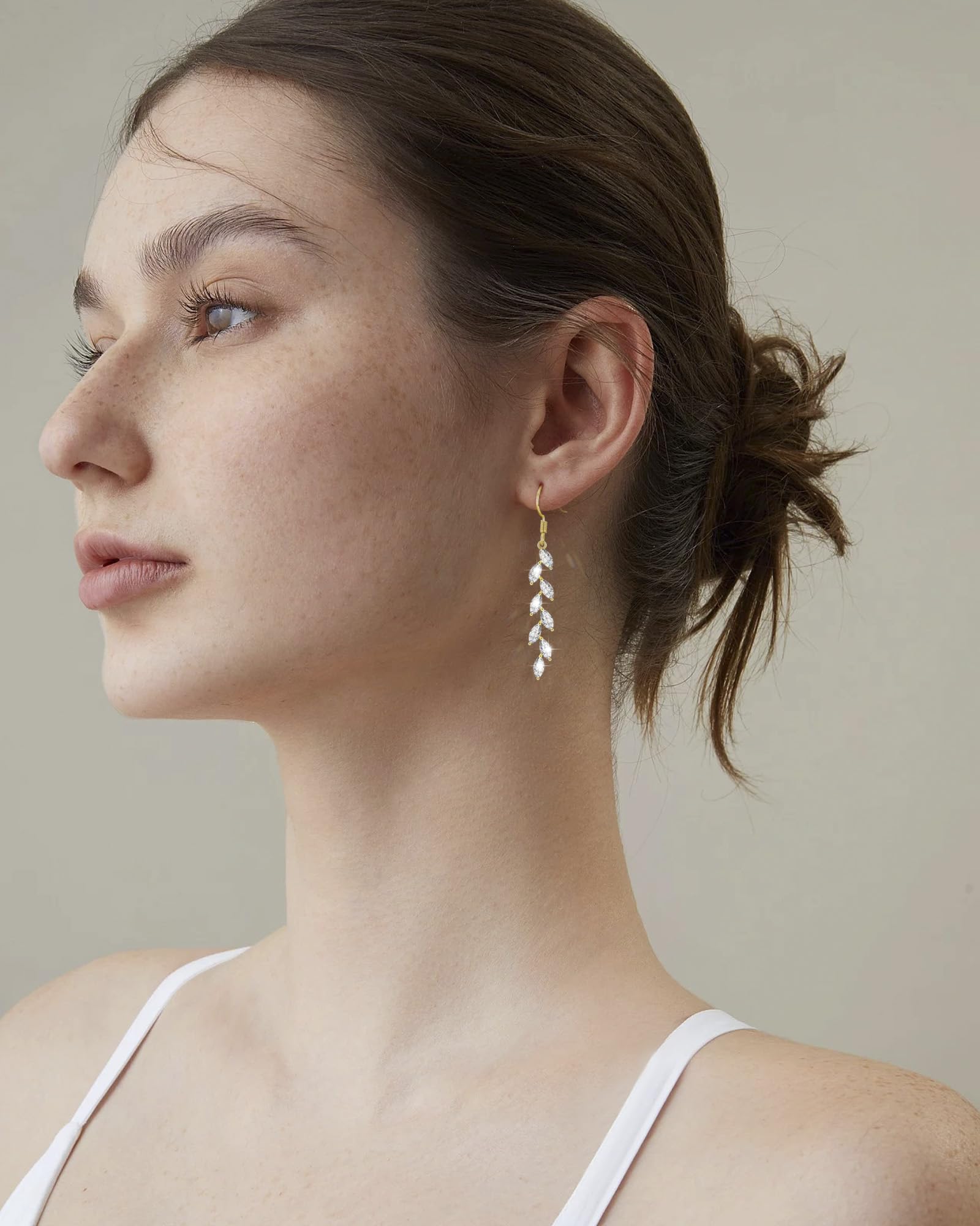 925 Sterling Silver Olive Leaf Crystal Dangle Earrings for Women - Elegant Wedding, Prom & Party Jewelry - Perfect for Bridal Accessories, Evening Events and Special Occasions