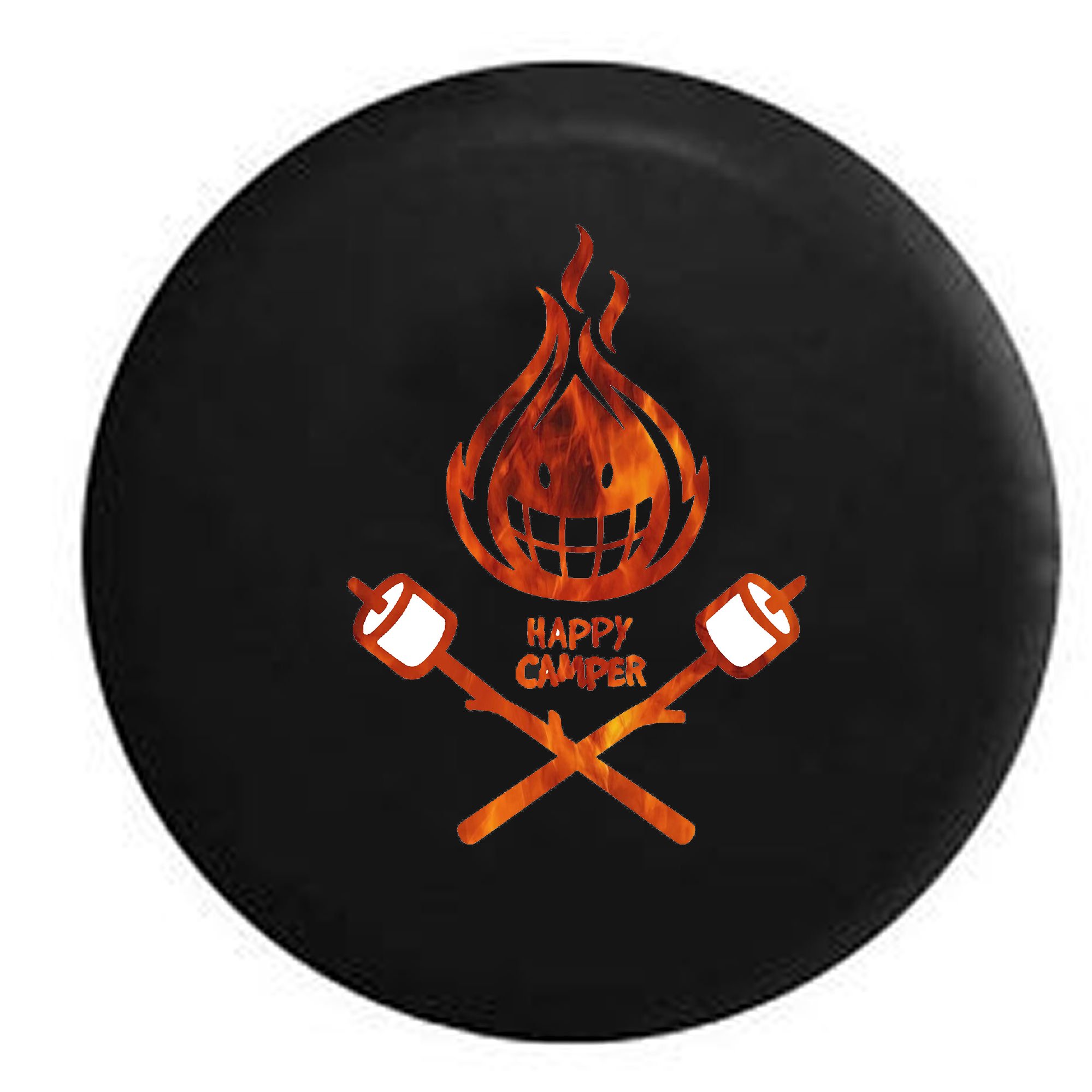 31 Inch Black Spare Tire Cover with Happy Camper & Campfire Marshmallows Design - Perfect for RV, Jeep, and Outdoor Camping Adventures
