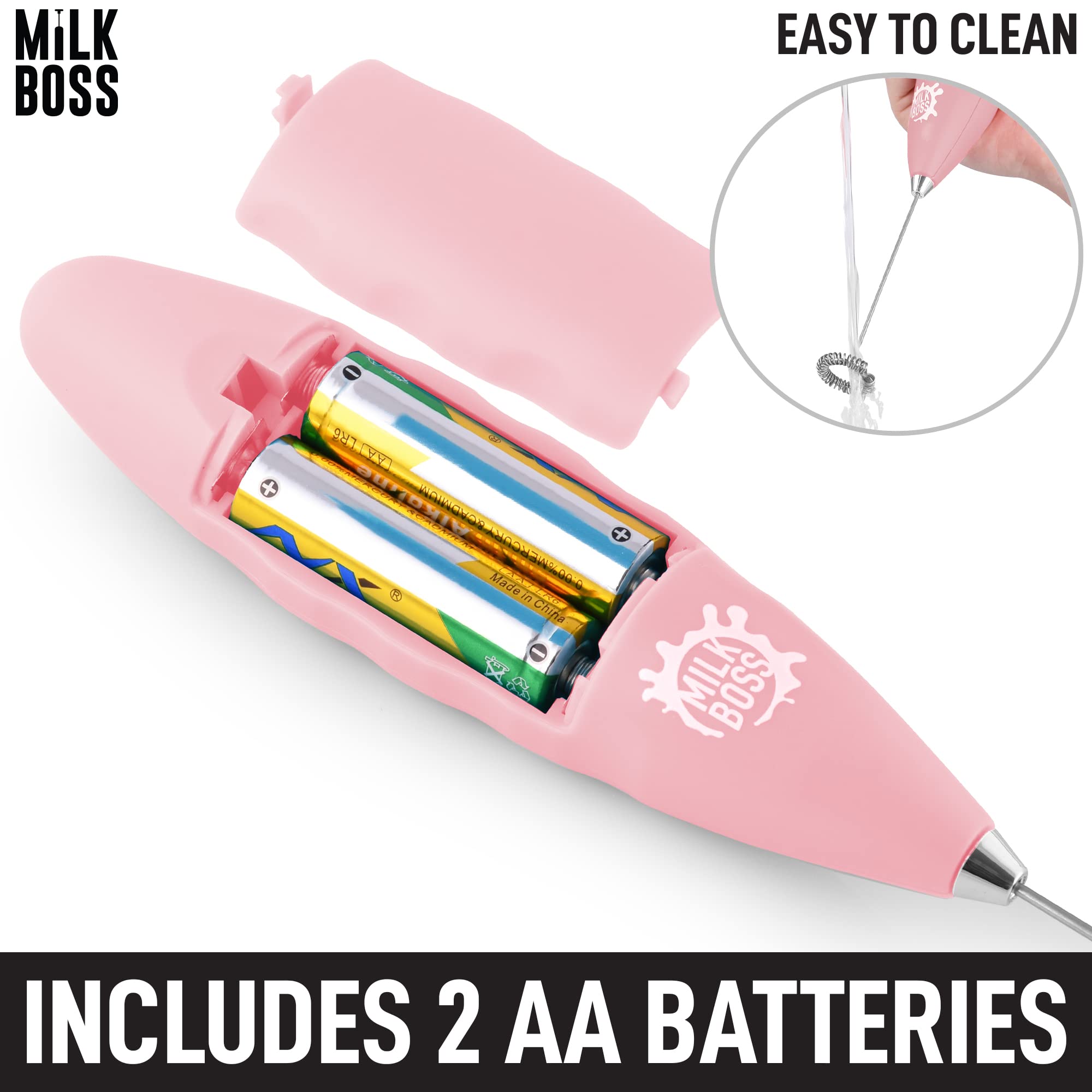 Premium Electric Milk Frother & Matcha Whisk - Handheld Battery-Powered Drink Mixer for Coffee, Latte & Matcha Tea - Includes Batteries (Cotton Candy) - Perfect for Home, Office & Cafe Use