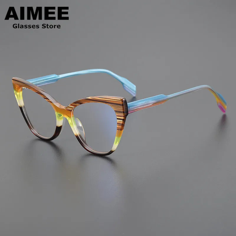 Aimee Unisex Full Rim Square Cat Eye Thick Acetate Eyeglasses 2629 - Stylish Retro Frames for Men & Women - Perfect for Reading, Work, and Fashion Accessories