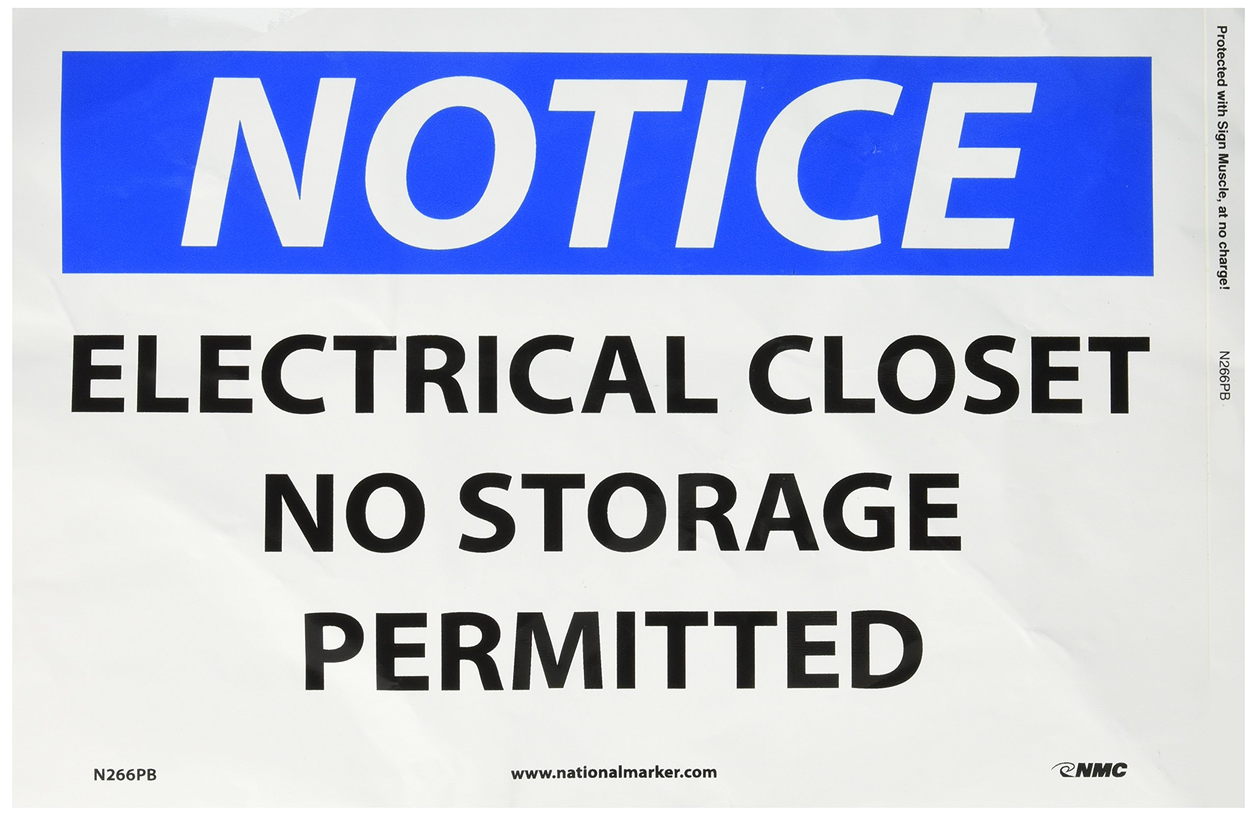 OSHA Notice Sign - 'NOTICE ELECTRICAL CLOSET NO STORAGE PERMITTED' - 14x10 Inch Vinyl Safety Sign - Black/Blue on White - Pressure Sensitive Adhesive - Perfect for Electrical Rooms, Utility Closets & Workplace Safety Compliance