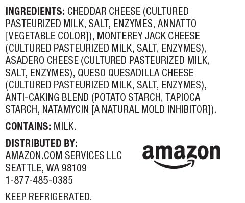 Happy Belly Shredded 4 Cheese Mexican Blend - 16 Oz | Perfect for Tacos, Nachos & Quesadillas | Amazon Brand | High-Quality Melting Cheese for Mexican Dishes