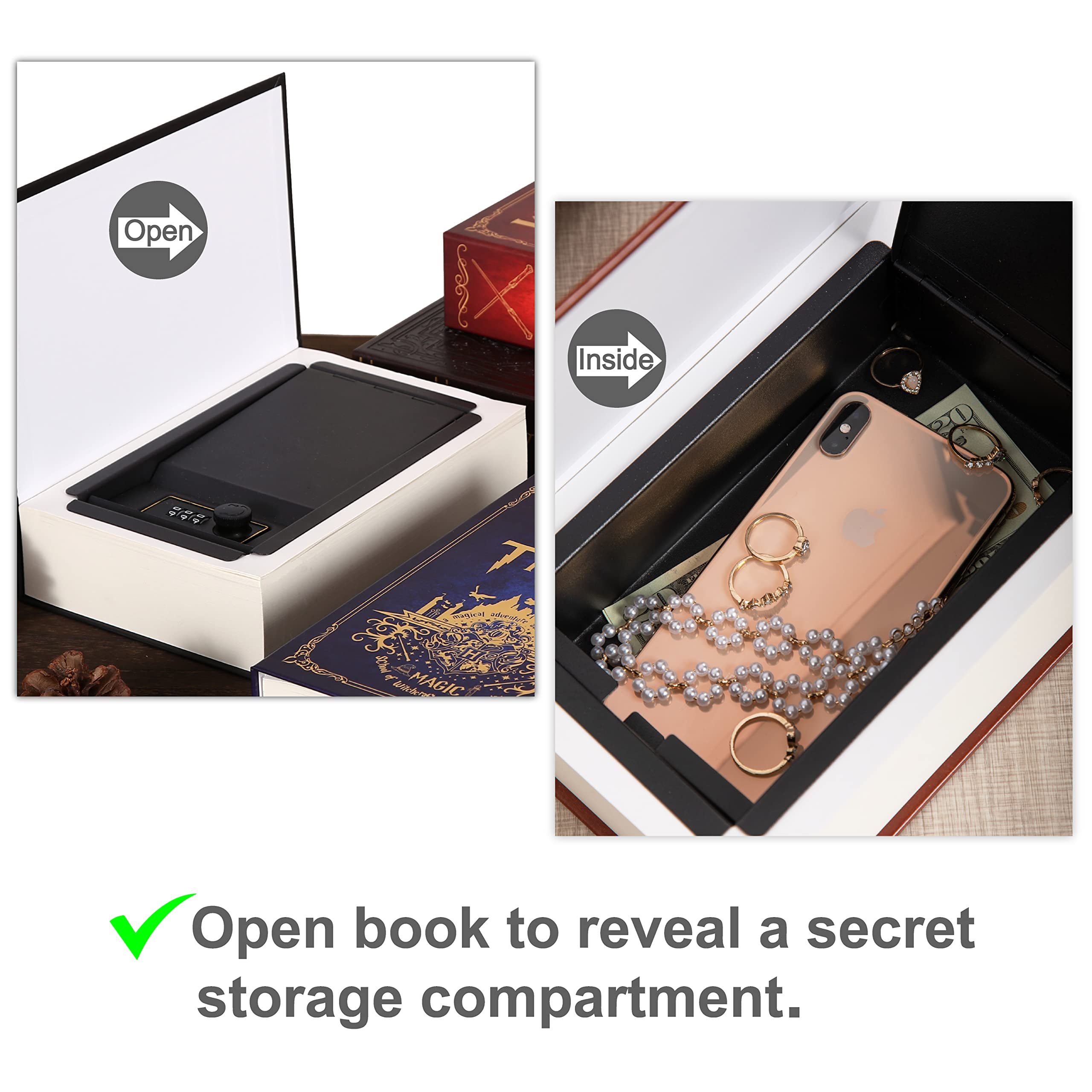 Deversion Book Safe Storage Box with Combination Lock & Key - 9.3x6x2.3 Inch Hidden Money Safe for Cash, Jewelry & Valuables - Perfect for Home, Office & Travel Security (Grimm's Fairy Tales Design)