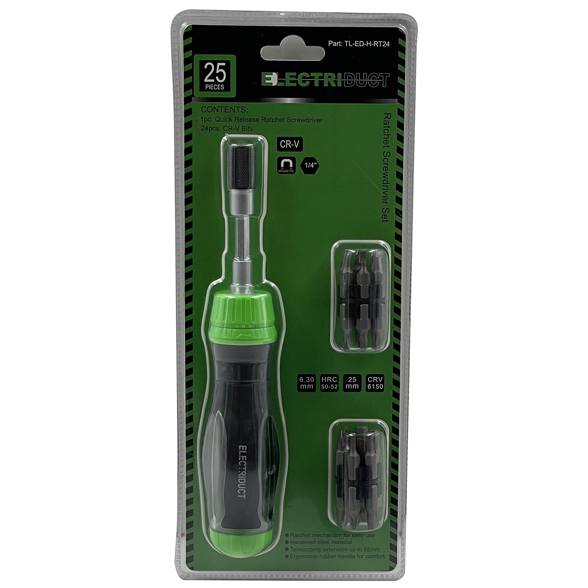 Electriduct Professional 25-Piece Ratchet Screwdriver Set with Telescoping Extension & Quick Release - Perfect for DIY Home Repairs, Automotive Maintenance, and Electrical Work