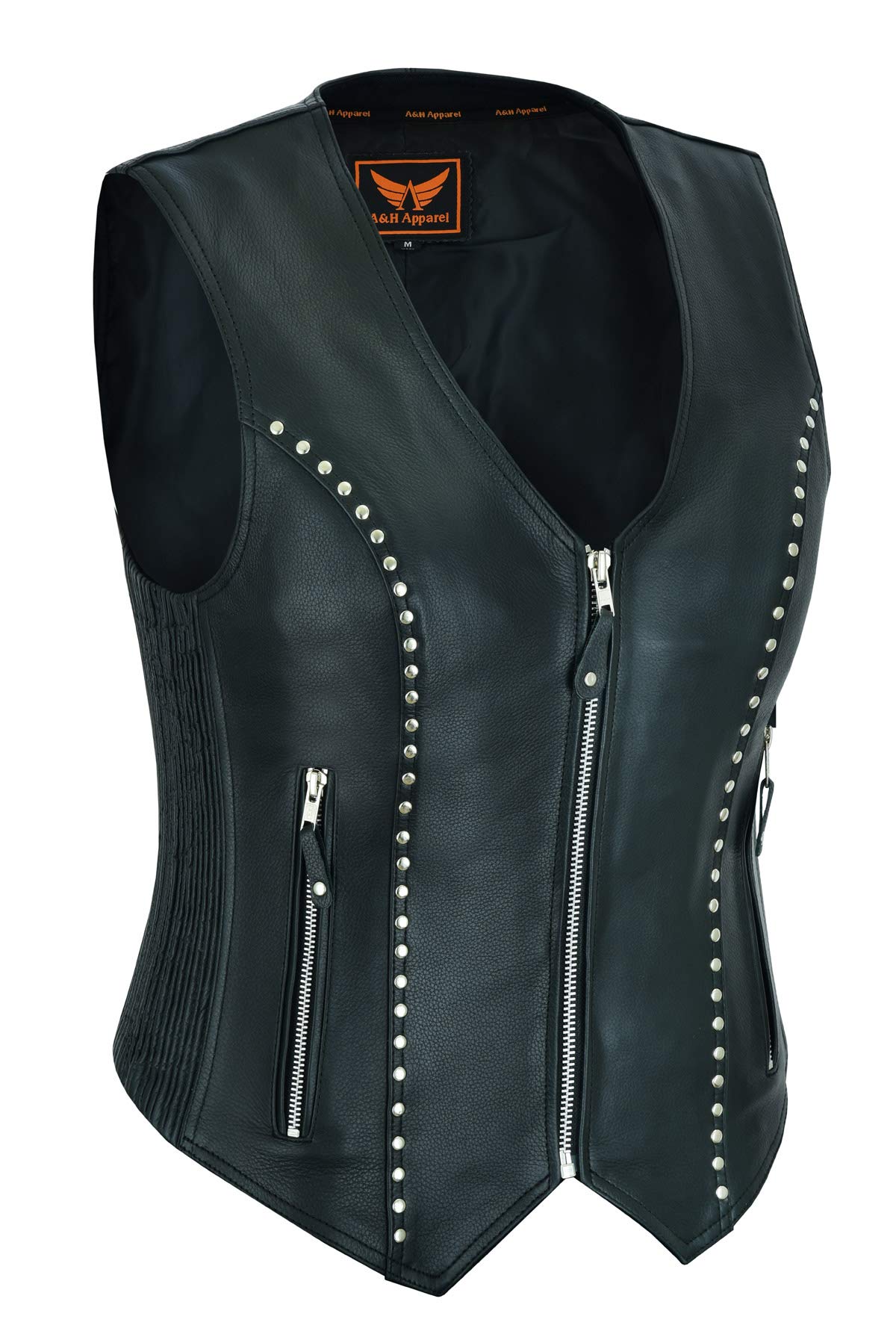 Women's Cowhide Motorcycle Vest - Classic Biker Leather Jacket with Gun Pocket for Riding, Outdoor Adventures & Motorcycle Events