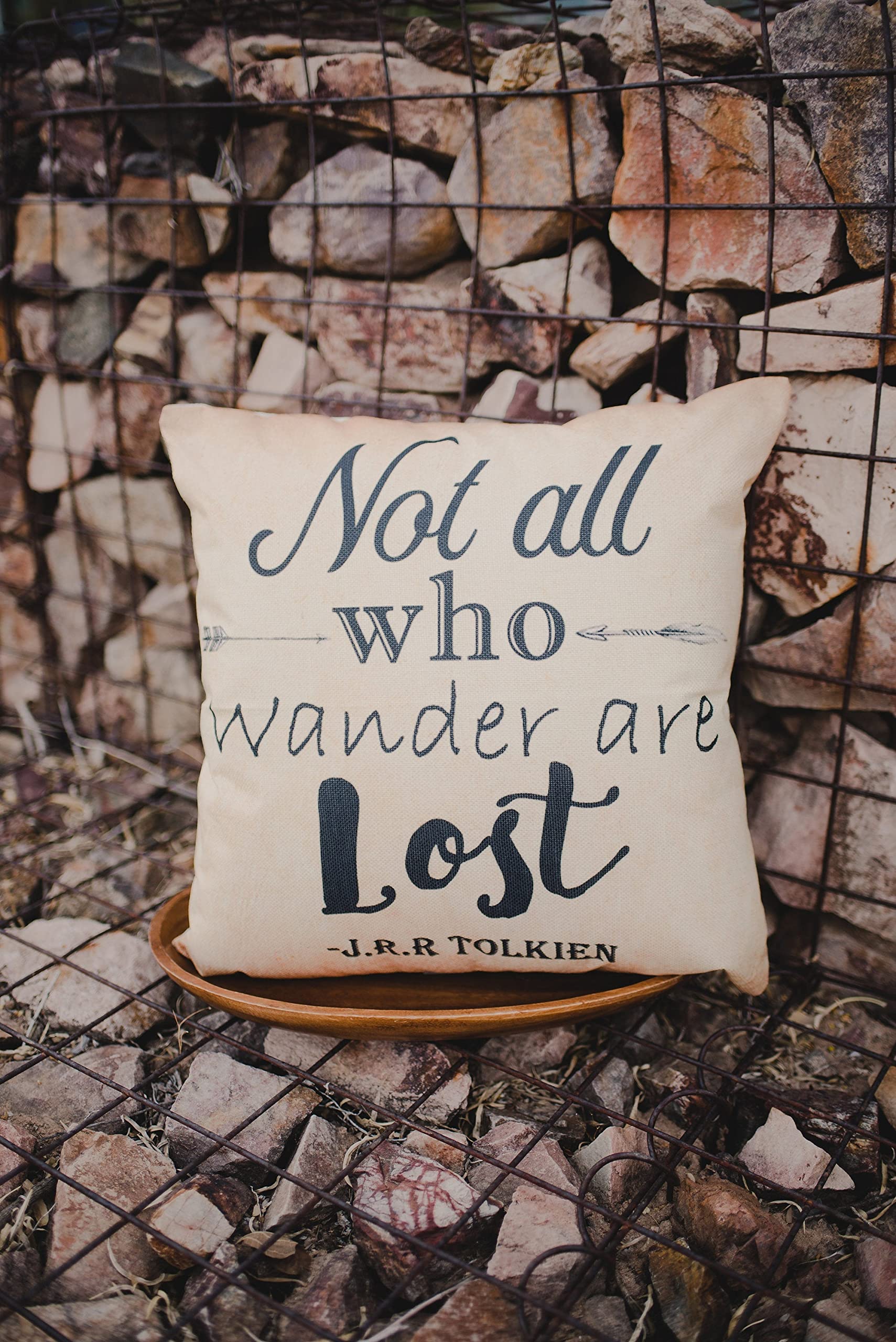 Not All Who Wander JRR Tolkien Quote Pillow Cover - Decorative Throw Pillow for Couch, Bedroom & Living Room - Home Decor Accent for Reading Nook & Cozy Spaces