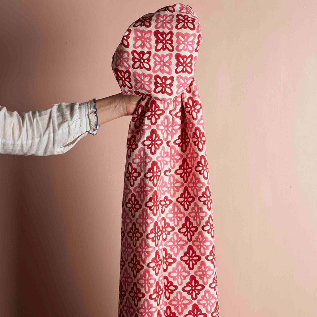 Pattee Block Printed Linen Fabric in Pink - Soft & Stylish for Home Decor, DIY Crafts, and Fashion Accessories