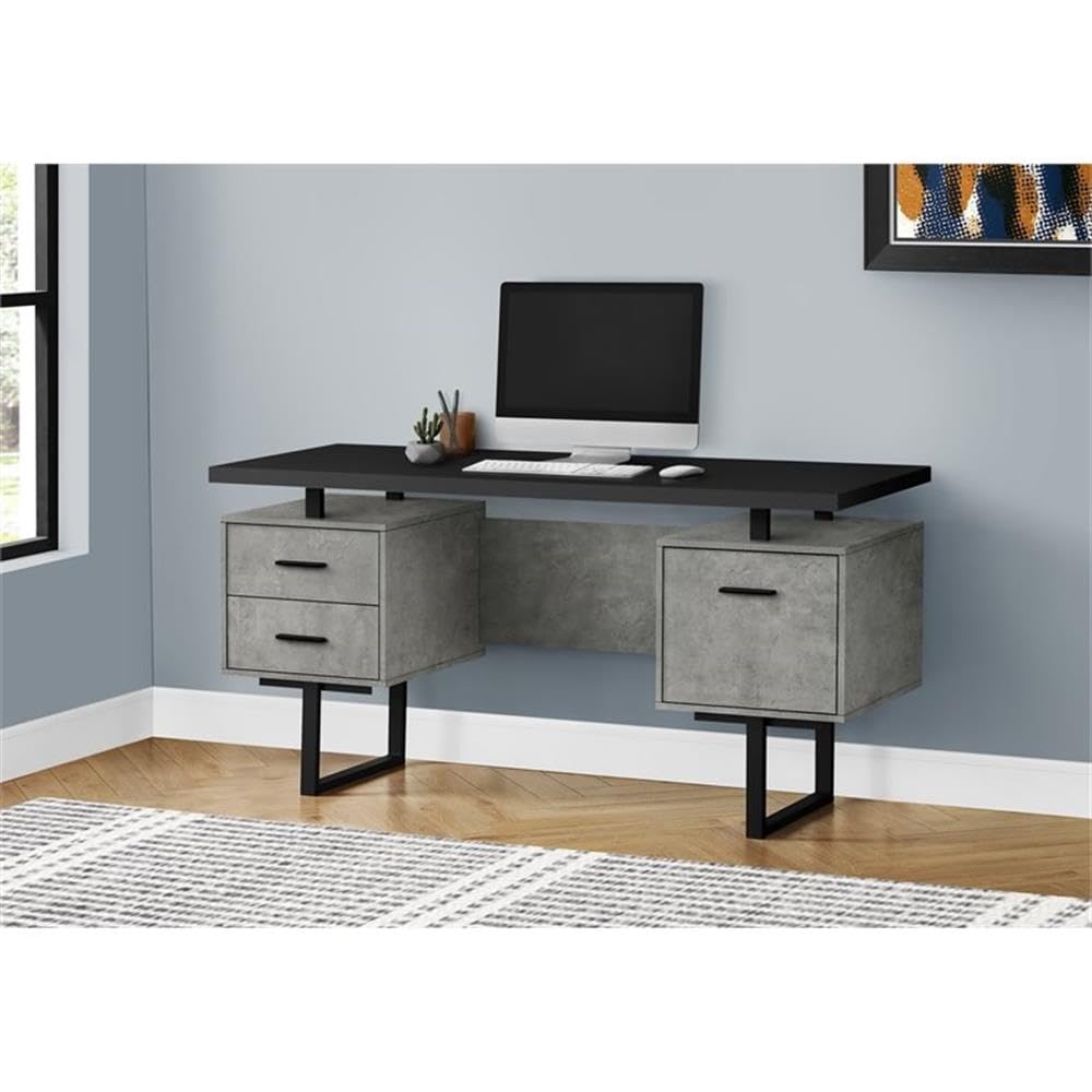 Reversible Wooden Floating Computer Desk - Black & Gray - Space-Saving Home Office Desk for Small Spaces, Bedroom, or Dorm Room