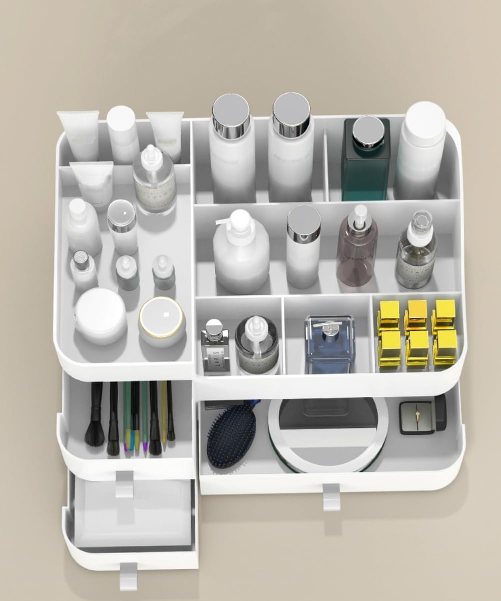 MIUOPUR Large Makeup Organizer with Drawers - Cosmetic Storage for Lipstick, Jewelry, Nail & Skincare Products - Vanity & Bathroom Countertop Organizer - White (Perfect for Bedroom, Dressing Table & Bathroom Organization)