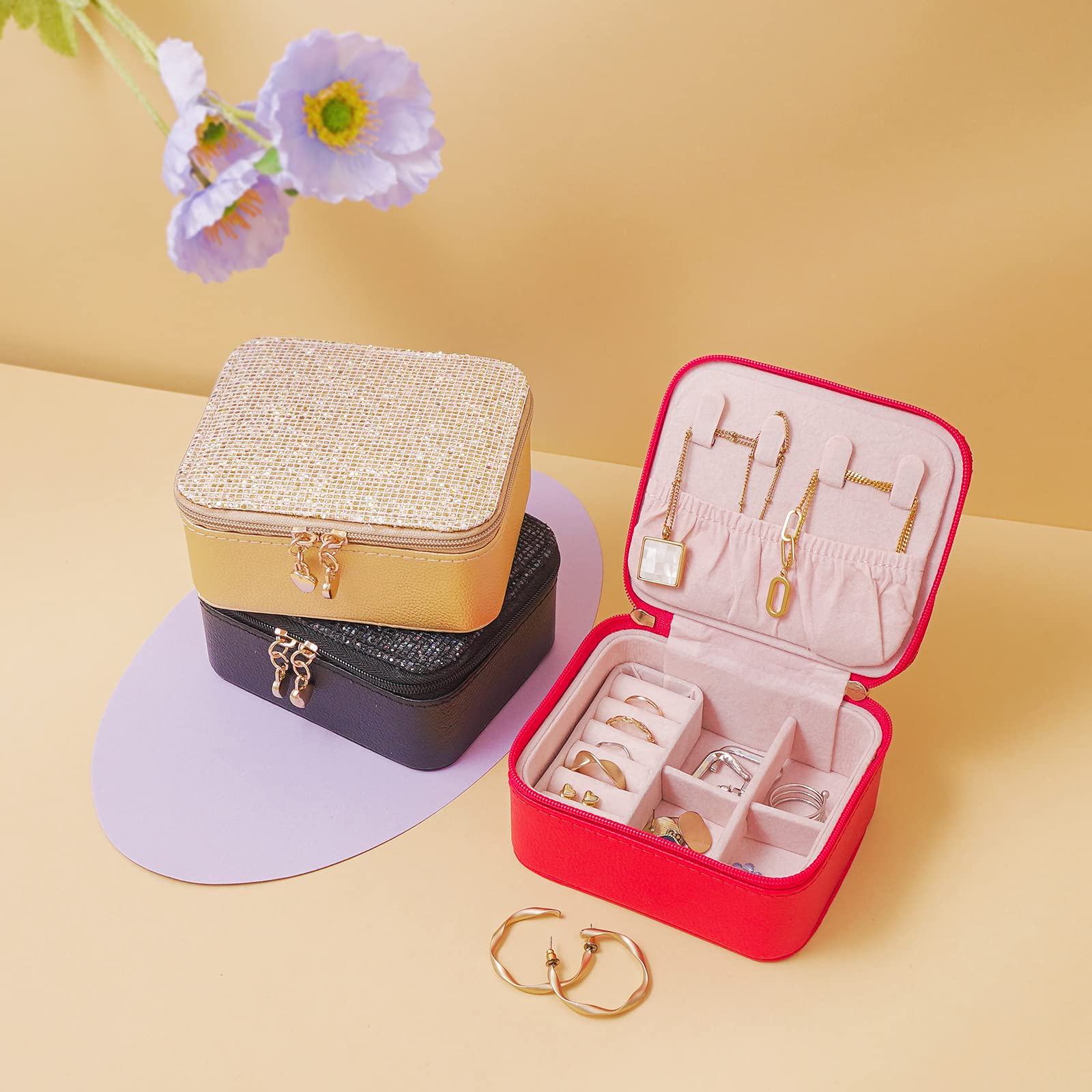 Portable Leather Jewelry Organizer Box for Women - Mini Travel Jewelry Case with Earring & Ring Storage - Perfect Gift for Travelers & Fashion Lovers (Black) | Great for Business Trips, Vacations & Daily Organization