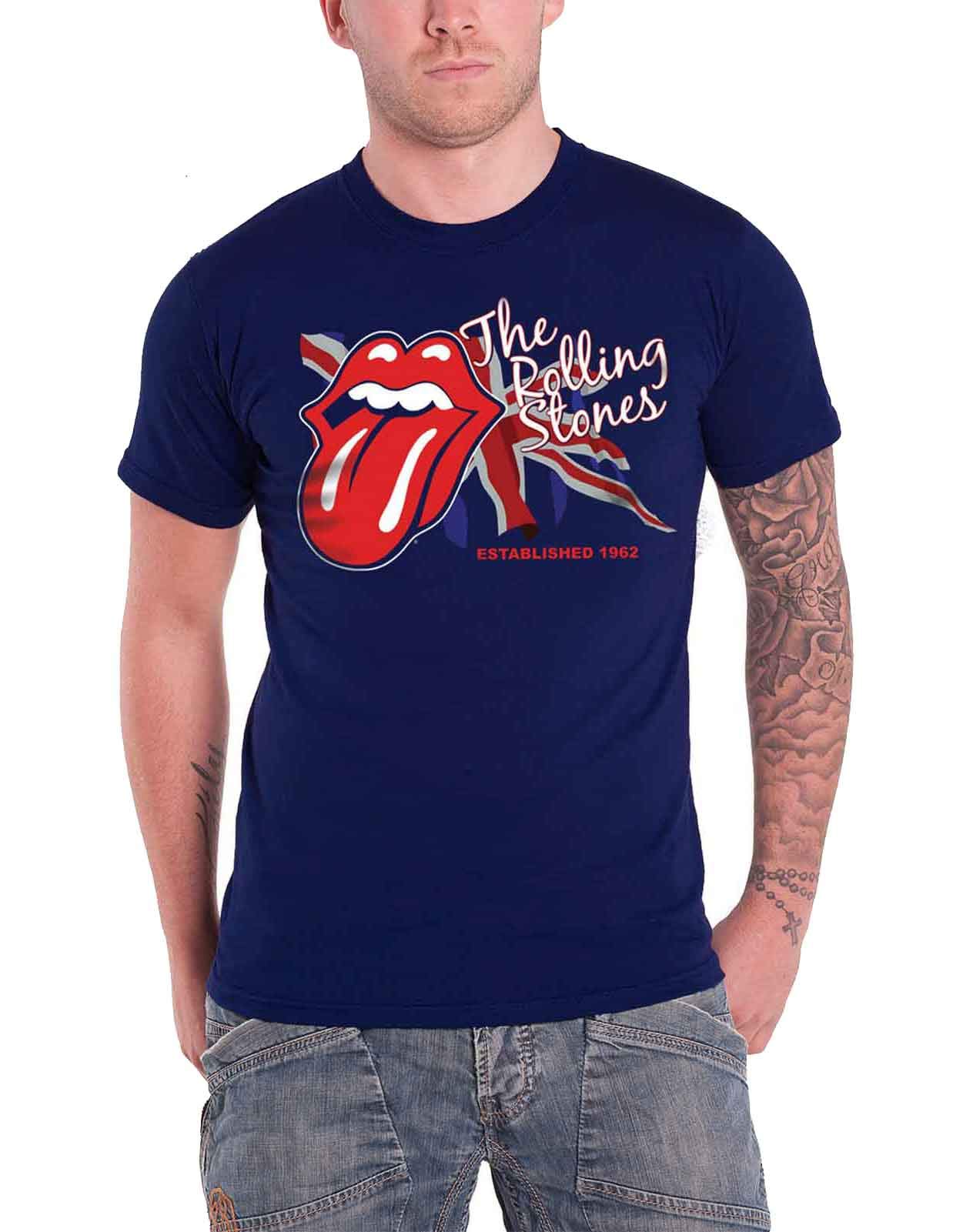 Rolling Stone Men's Lick The Flag Graphic Short Sleeve T-Shirt - Navy Blue, Small | Vintage Rock Band Tee for Concerts & Casual Wear