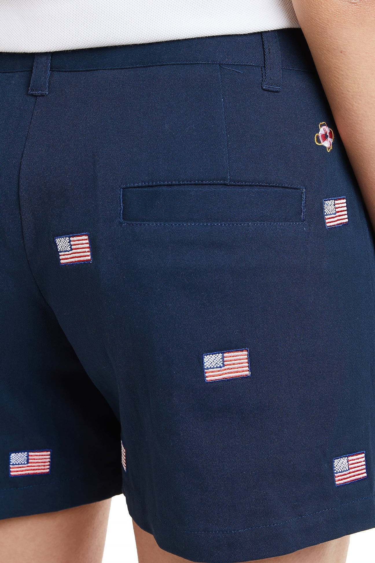 Stretch Twill Nautical Sailing Shorts for Men - Nantucket Navy Blue with Patriotic American Flag Design | Perfect for Boating, Yachting & Summer Outdoor Activities